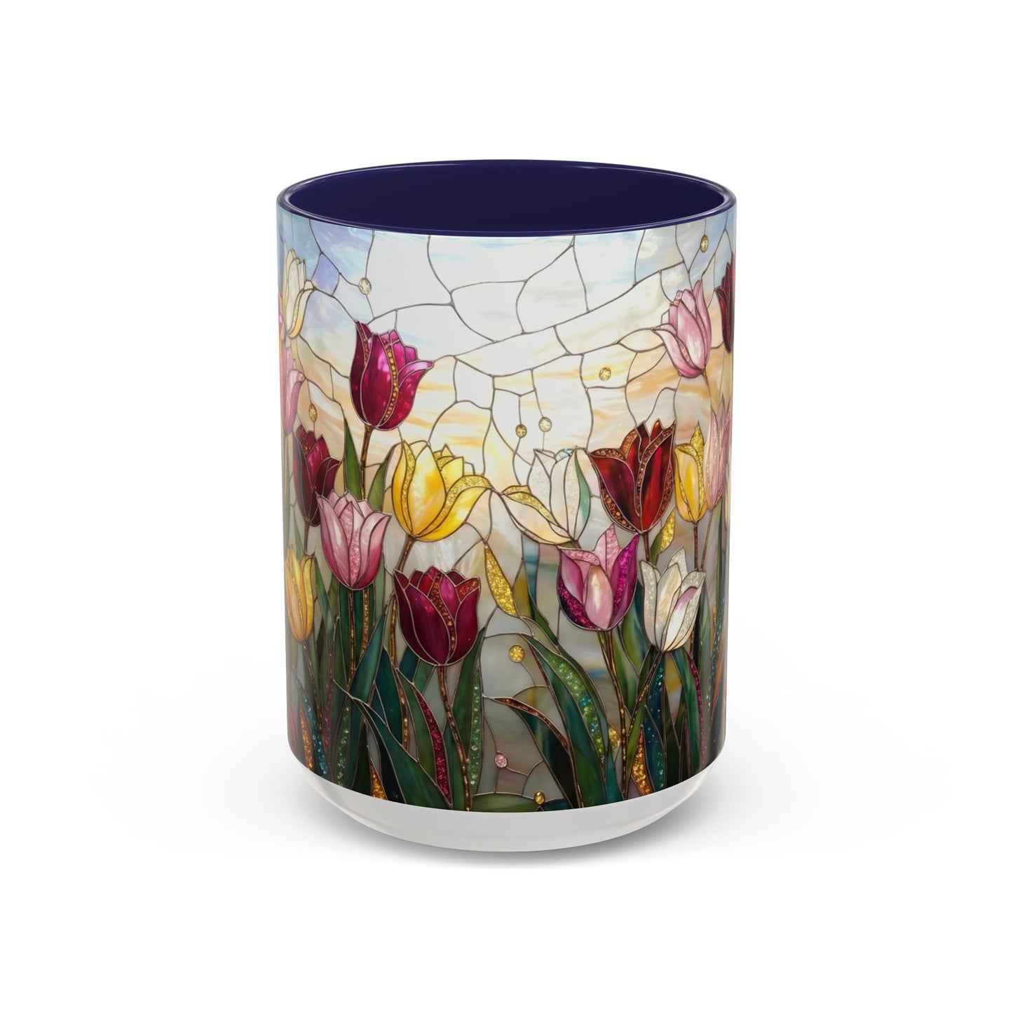 Tulip Stained Glass Accent Coffee Mug — Floral Spring Tea & Coffee Cup (11/15oz) - 14525