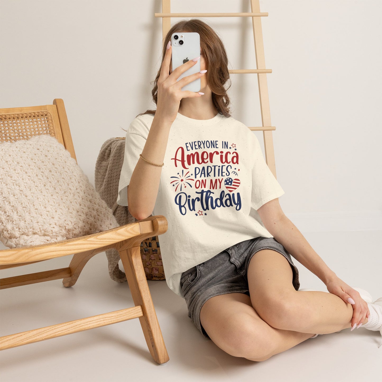 Patriotic Birthday T-Shirt – Everyone in America Parties on My Birthday, Funny 4th of July Birthday Tee, USA Independence Day Shirt - 14909