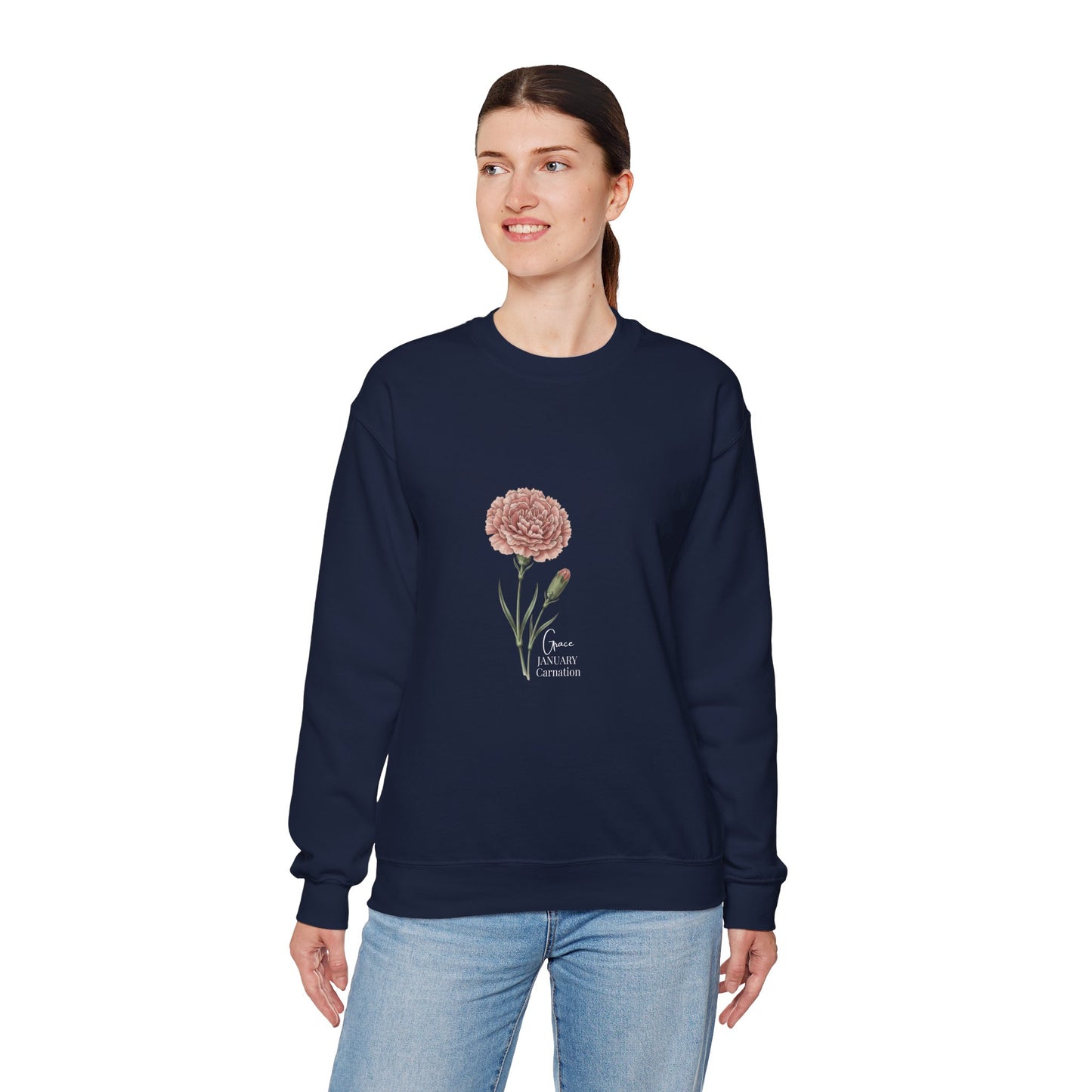 January Carnation Crewneck Sweatshirt — Customizable - 14673