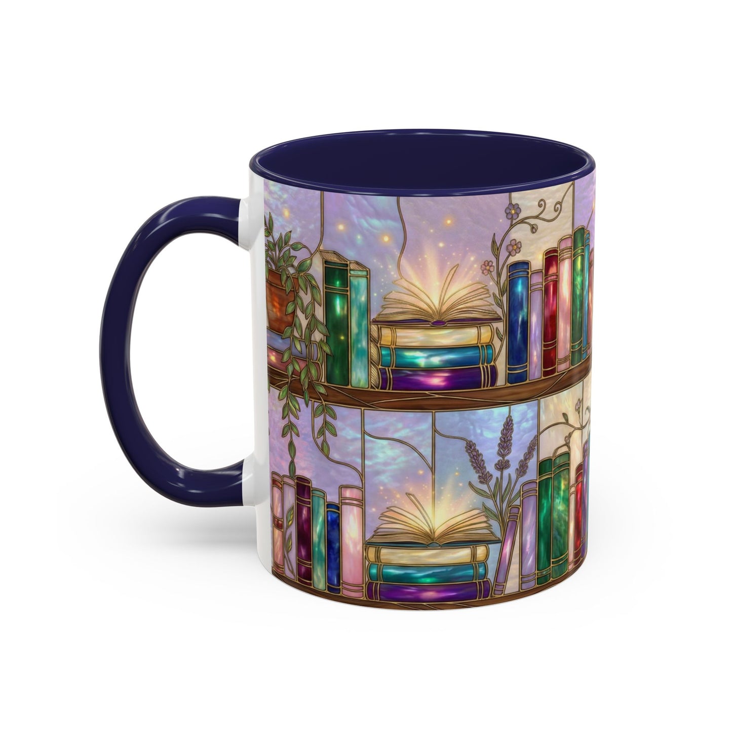 Magic Book Shelf Accent Coffee Mug — Stained Glass Design (11/15 oz) - 14529