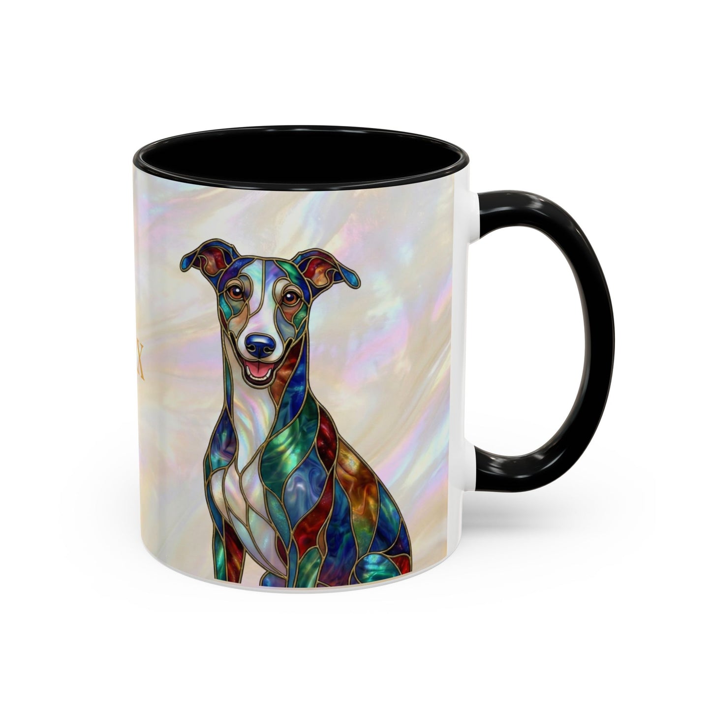 Personalized Greyhound Coffee Mug – Stained Glass Dog Accent Mug (Name Customizable)  - 14523
