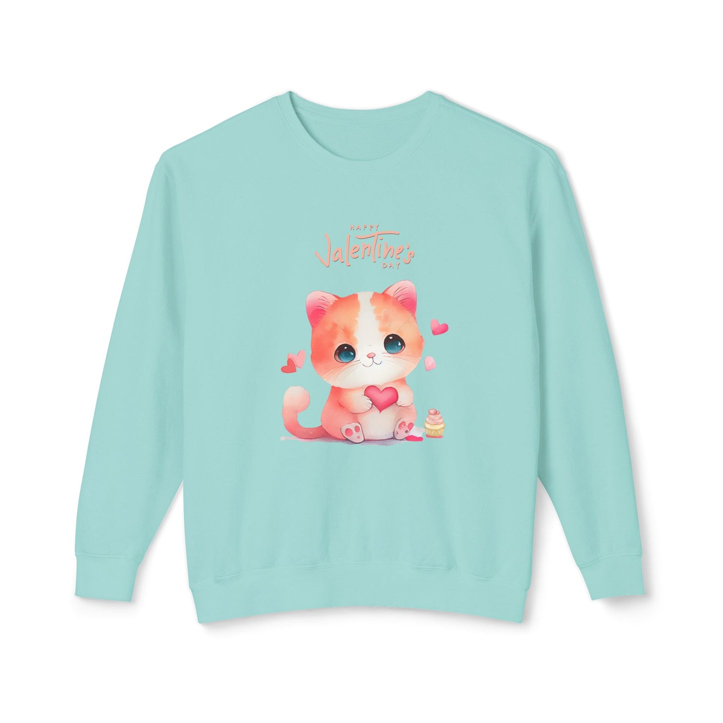 Kitten, Happy Valentine's Day - Unisex Lightweight Crewneck Sweatshirt - 11352