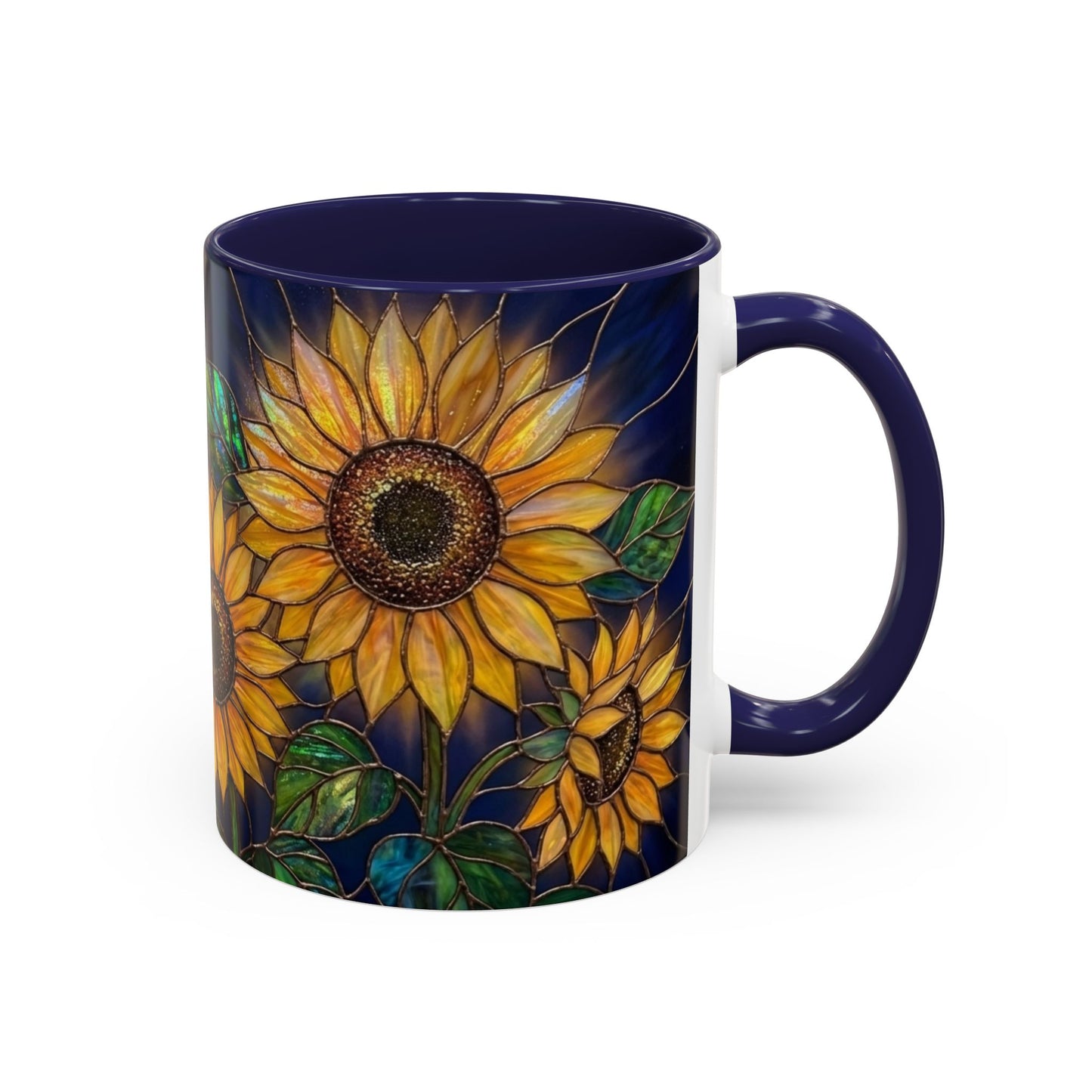 Sunflower Accent Coffee Mug — Stained Glass Design, 11/15oz - 14540