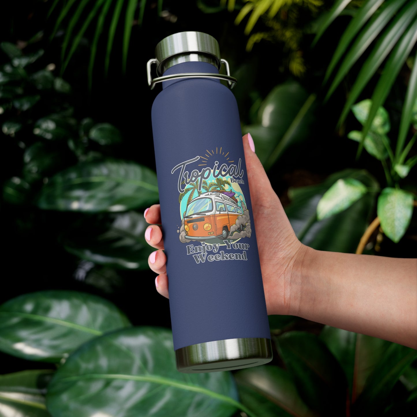 Tropical Beach, Enjoy Your Weekend - Copper Vacuum Insulated Bottle, 22oz - 10745