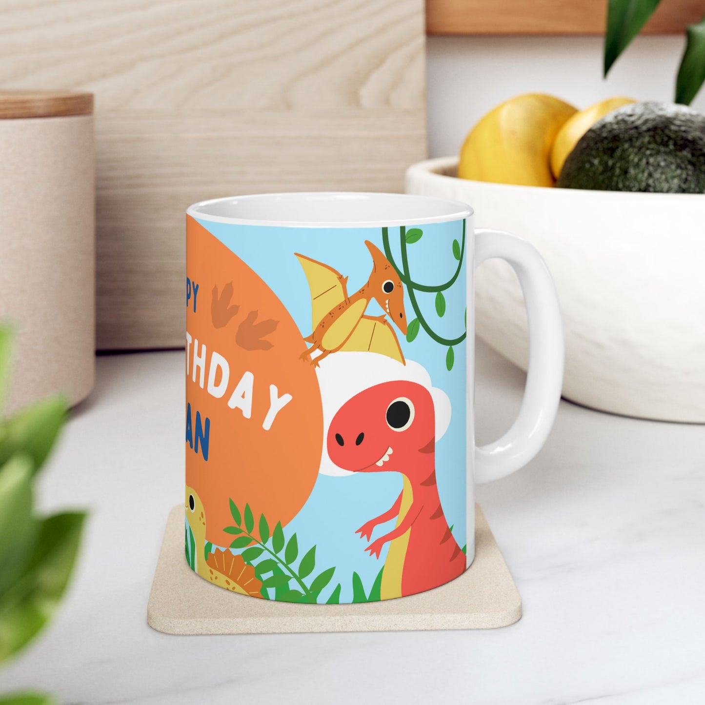 Personalized Dino Birthday Mug | Cute Dinosaur Gift, Kids Party Cup, Custom Birthday Keepsake, Fun 1st Birthday Celebration - 13975
