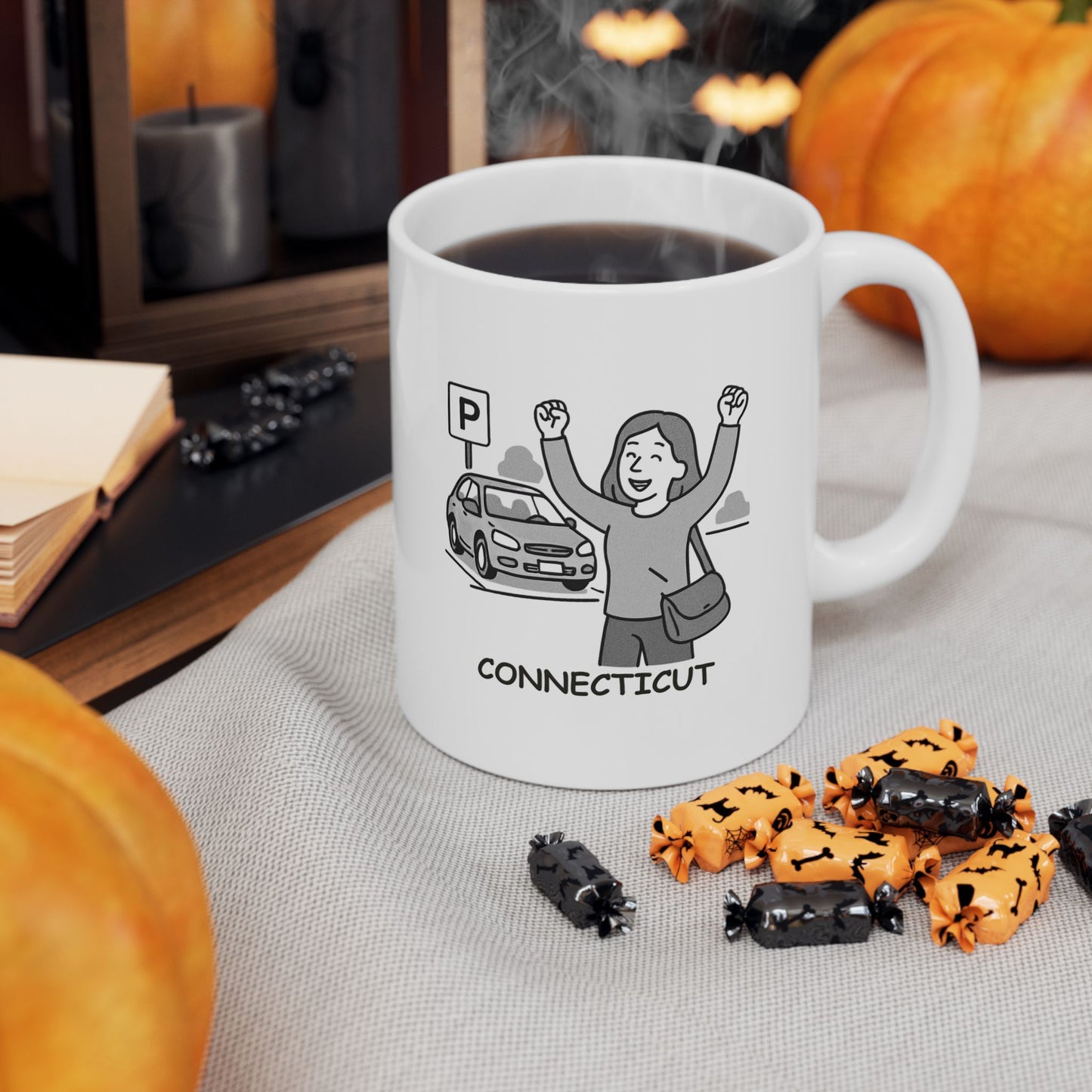 "In Connecticut, the best part of the day is when you finally find parking." Ceramic Mug - 13828