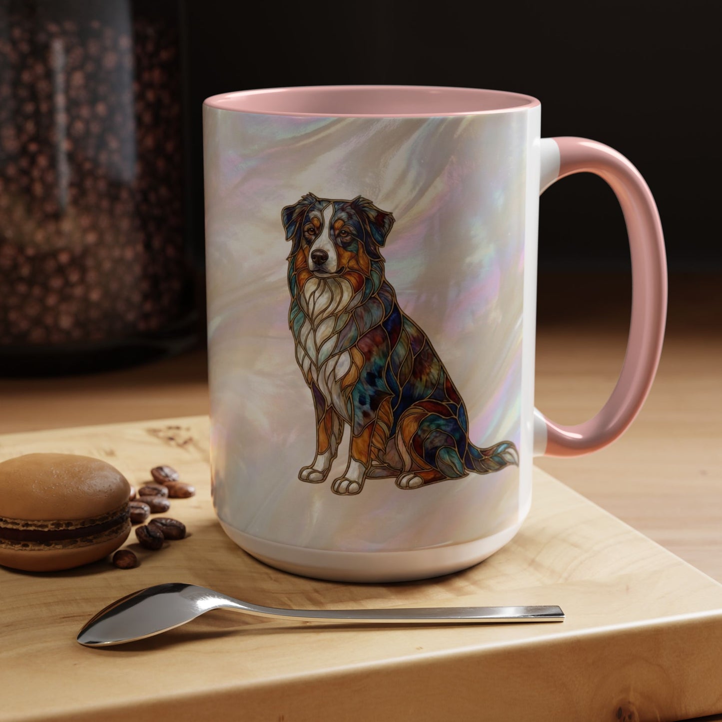 Australian Shepherd Accent Coffee Mug — Stained Glass Design (11/15oz) -14614