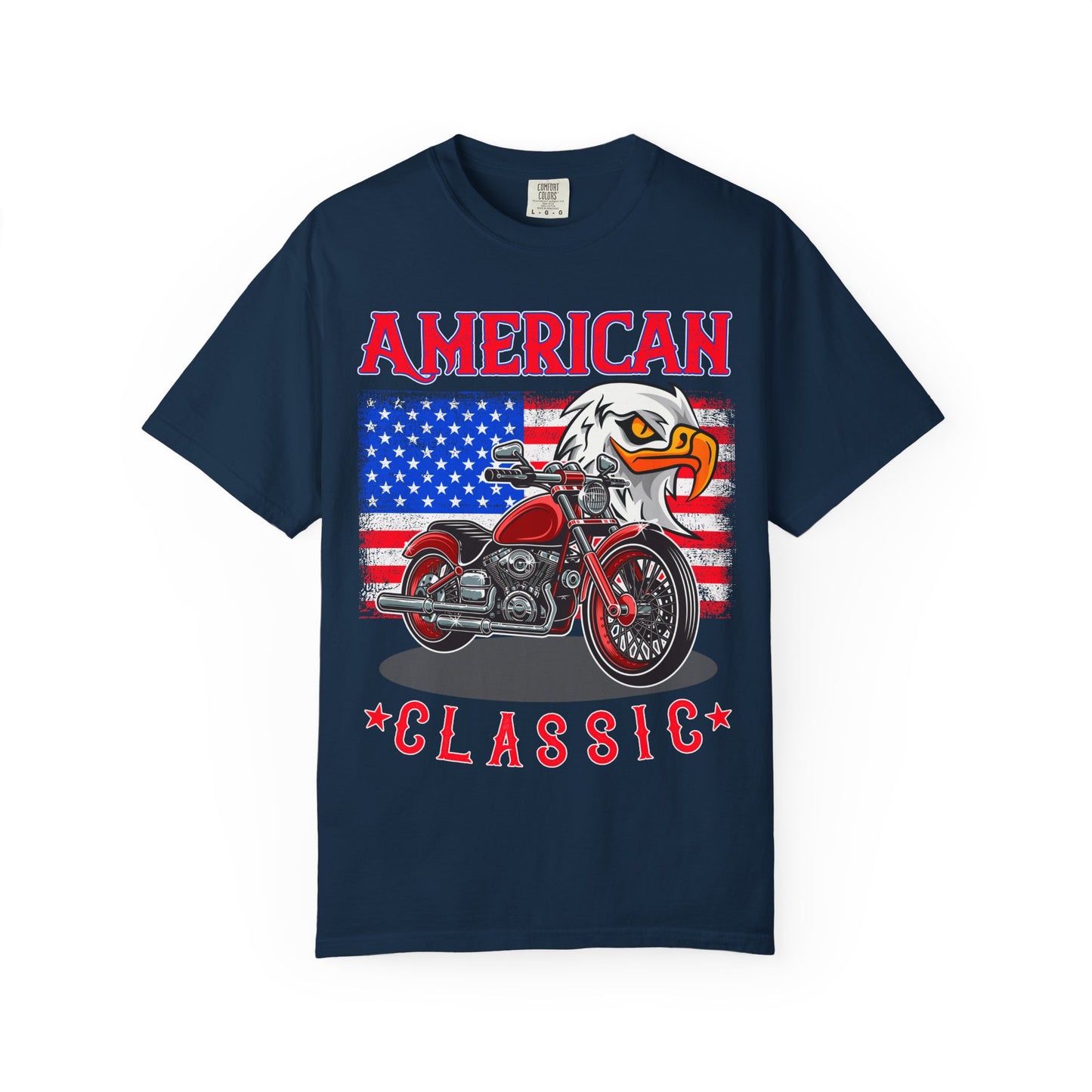 American Classic Tee, Unisex Garment-Dyed T-shirt, Biker Gift, Patriotic Apparel, Rider and Eagle Fashion, Vintage Style - 13658
