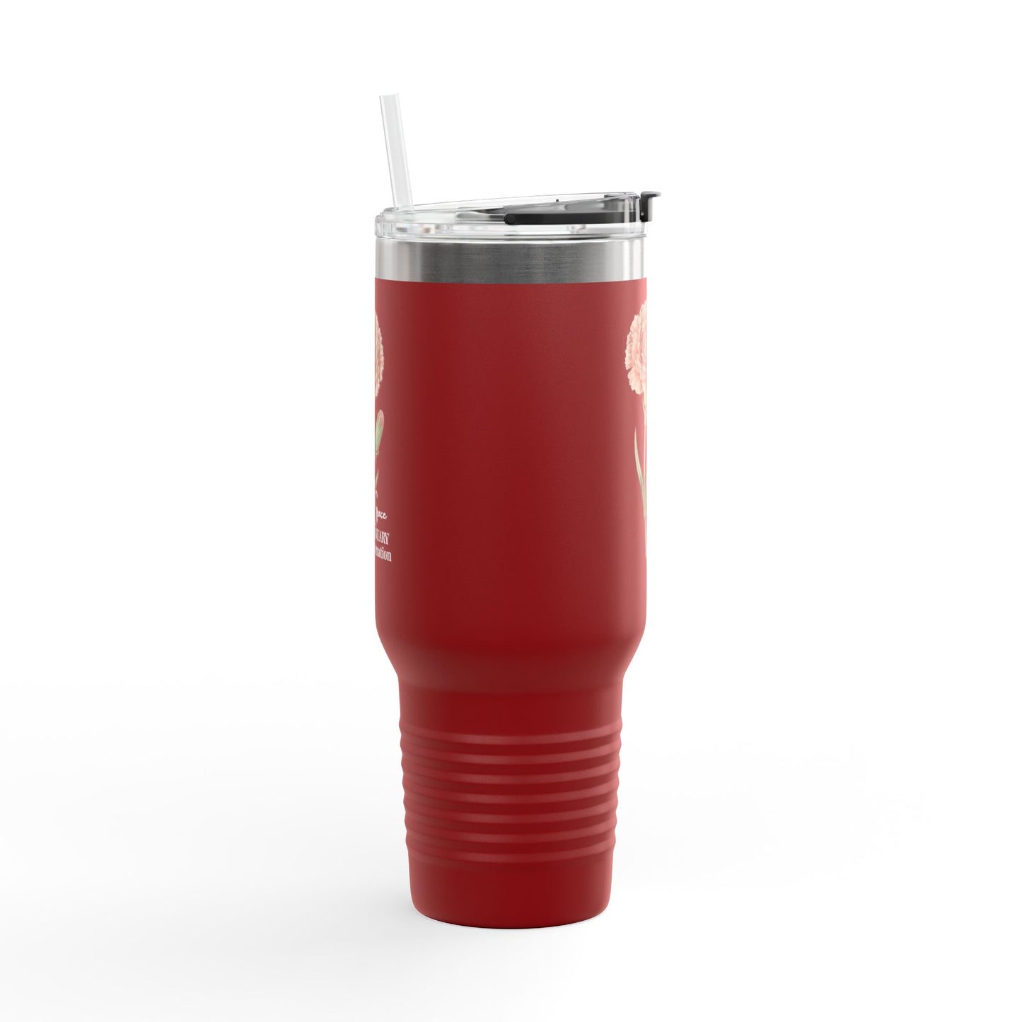 Carnation Floral Tumbler (Expressive) – January Birth Flower Gift | 40oz Insulated Travel Mug, Customizable — 14691