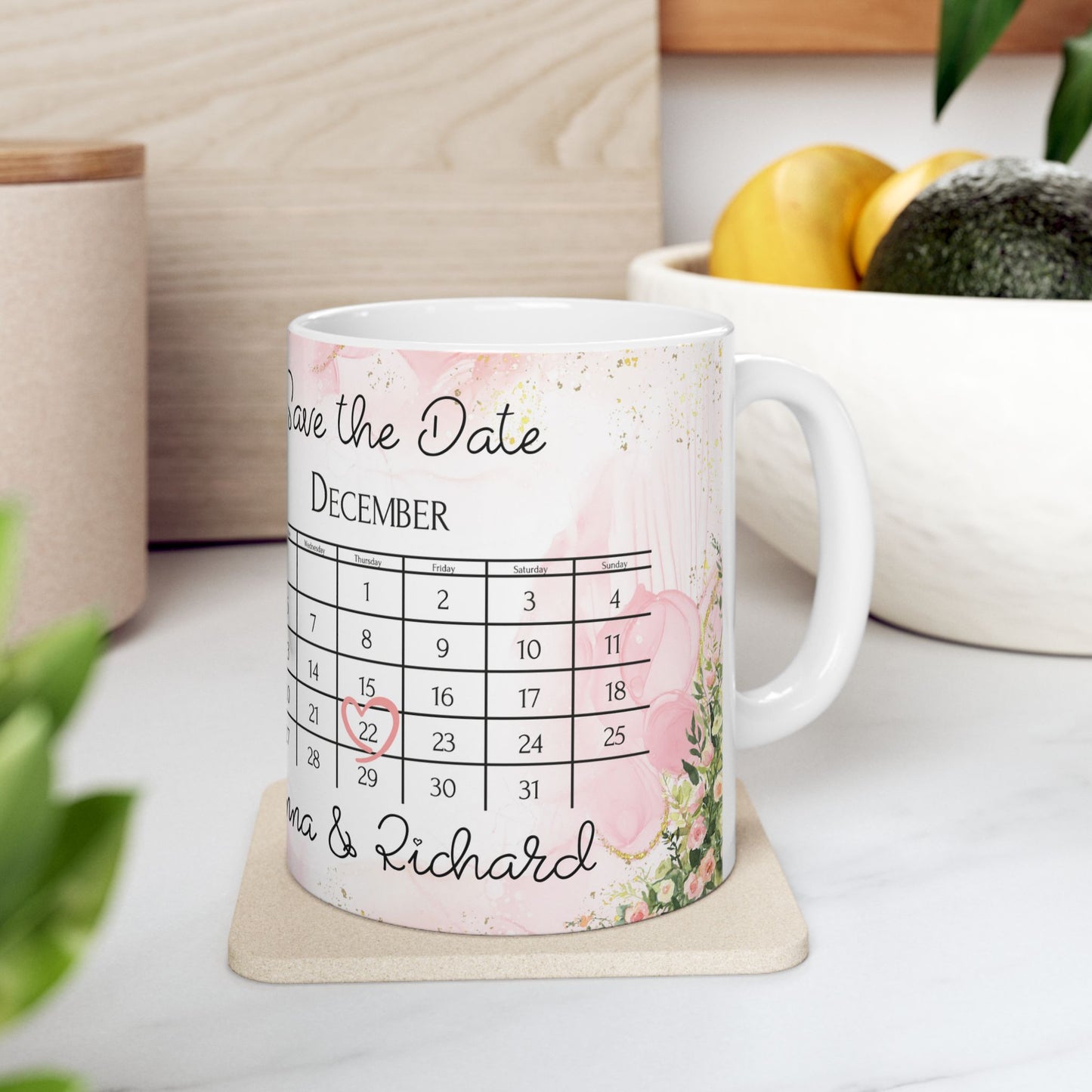 Wedding, Save the Date, Customizable  - Ceramic Mug, (11oz, 15oz) - 10922