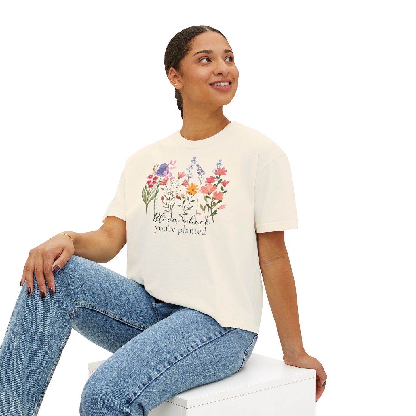 Bloom Where You’re Planted Women’s Boxy T-Shirt,  Floral Garden Graphic Tee - 14940