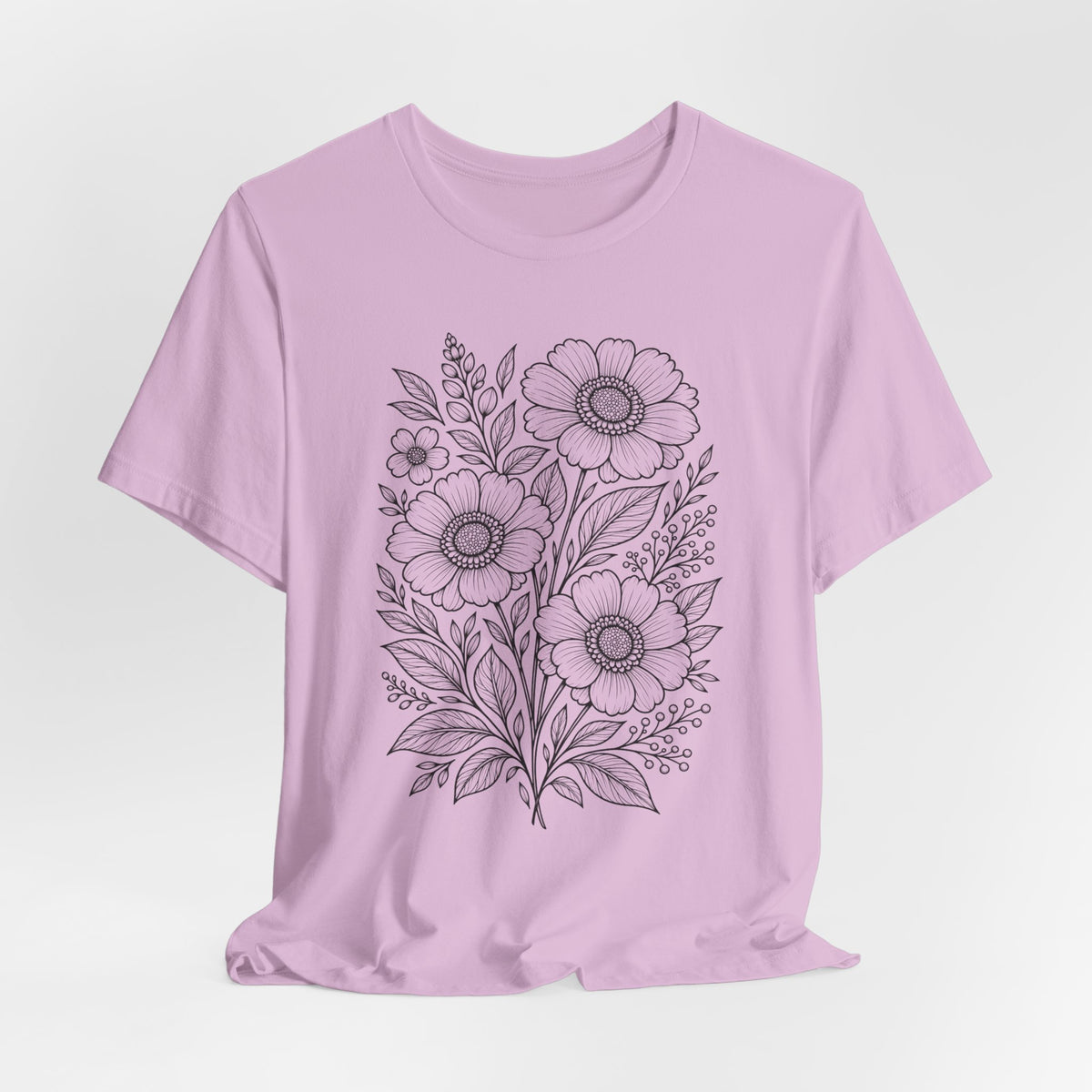 Vintage Floral Line Art T-Shirt, Botanical Wildflower Tee - 14561