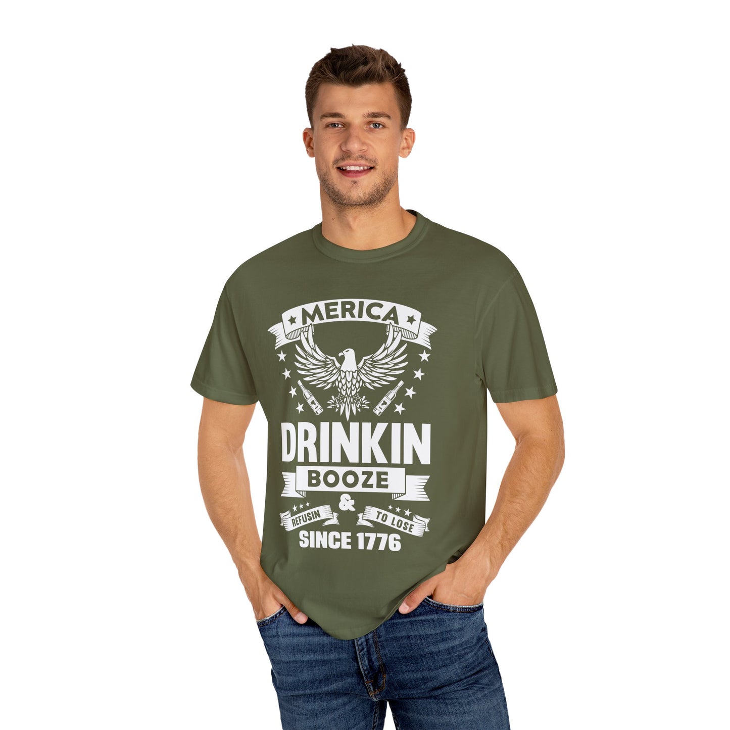 Patriotic Graphic Tee, Unisex Vintage T-shirt, Amerca Drinking Booze Shirt, Independence Day Gift, Casual Wear, Freedom Fashion - 13788