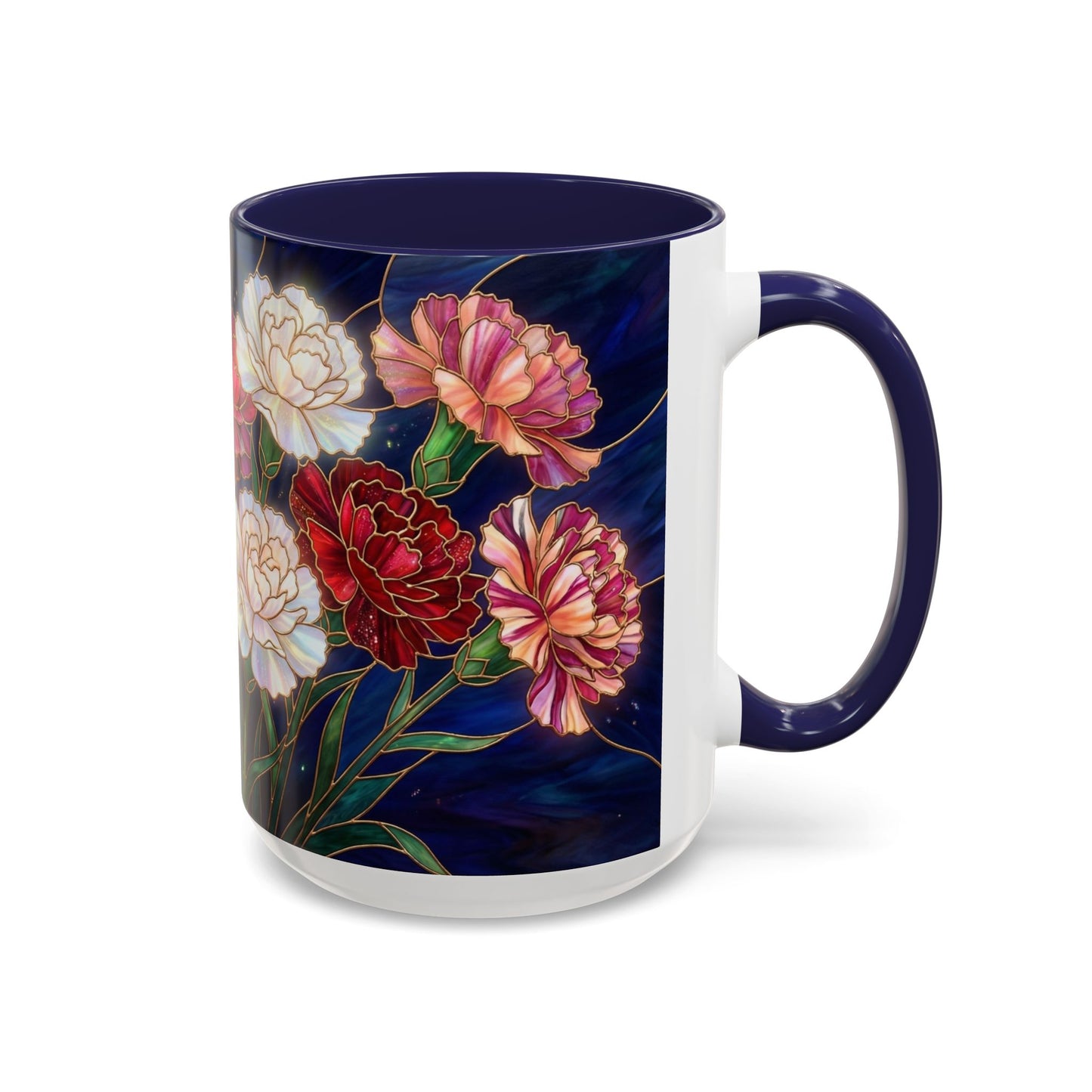 Carnation Floral  Accent Coffee Mug — Stained Glass Design (11/15oz) - 14559