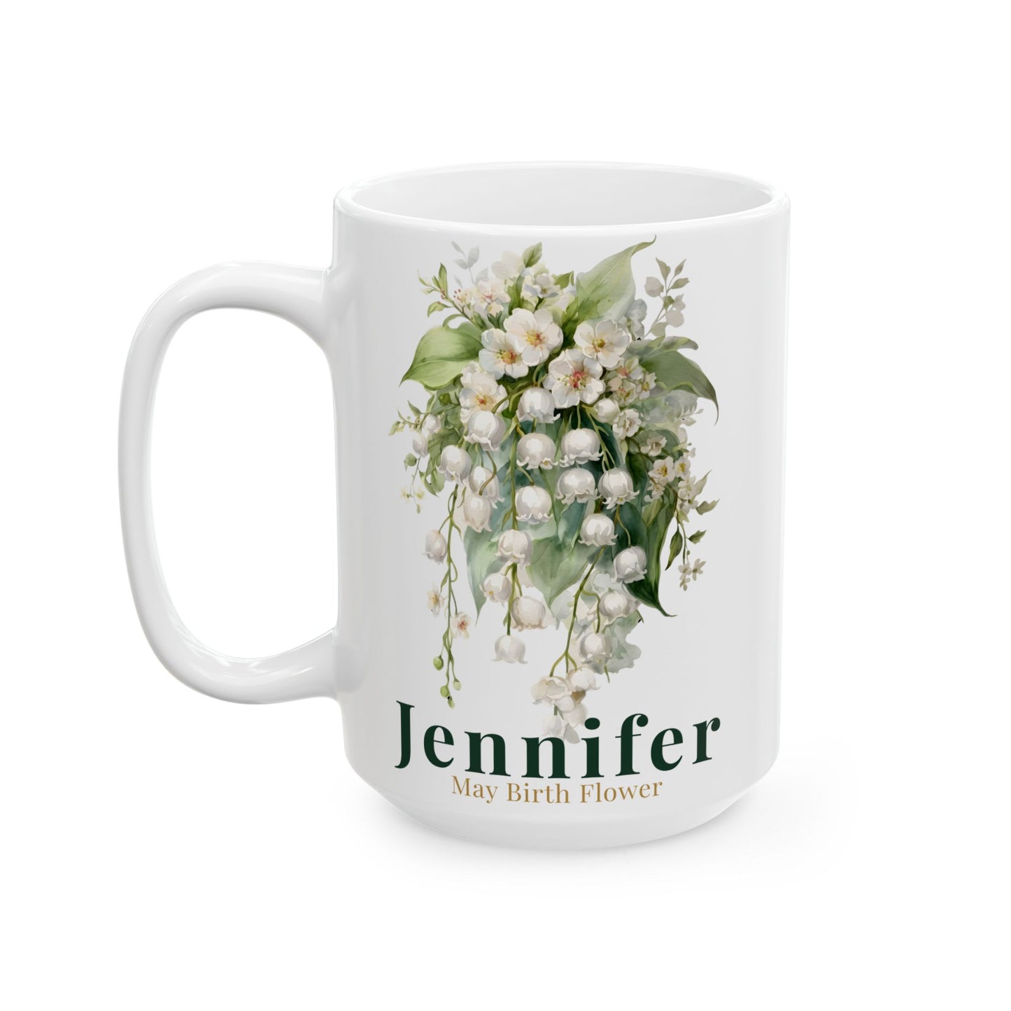 Custom Name Botanical Coffee Mug – Personalized Lily of the Valley Floral Mug Gift for Her (11oz, 15oz) - 14886
