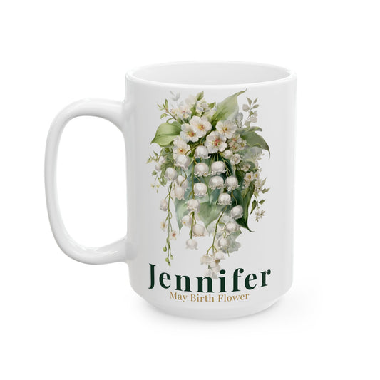 Custom Name Botanical Coffee Mug – Personalized Lily of the Valley Floral Mug Gift for Her (11oz, 15oz) - 14886