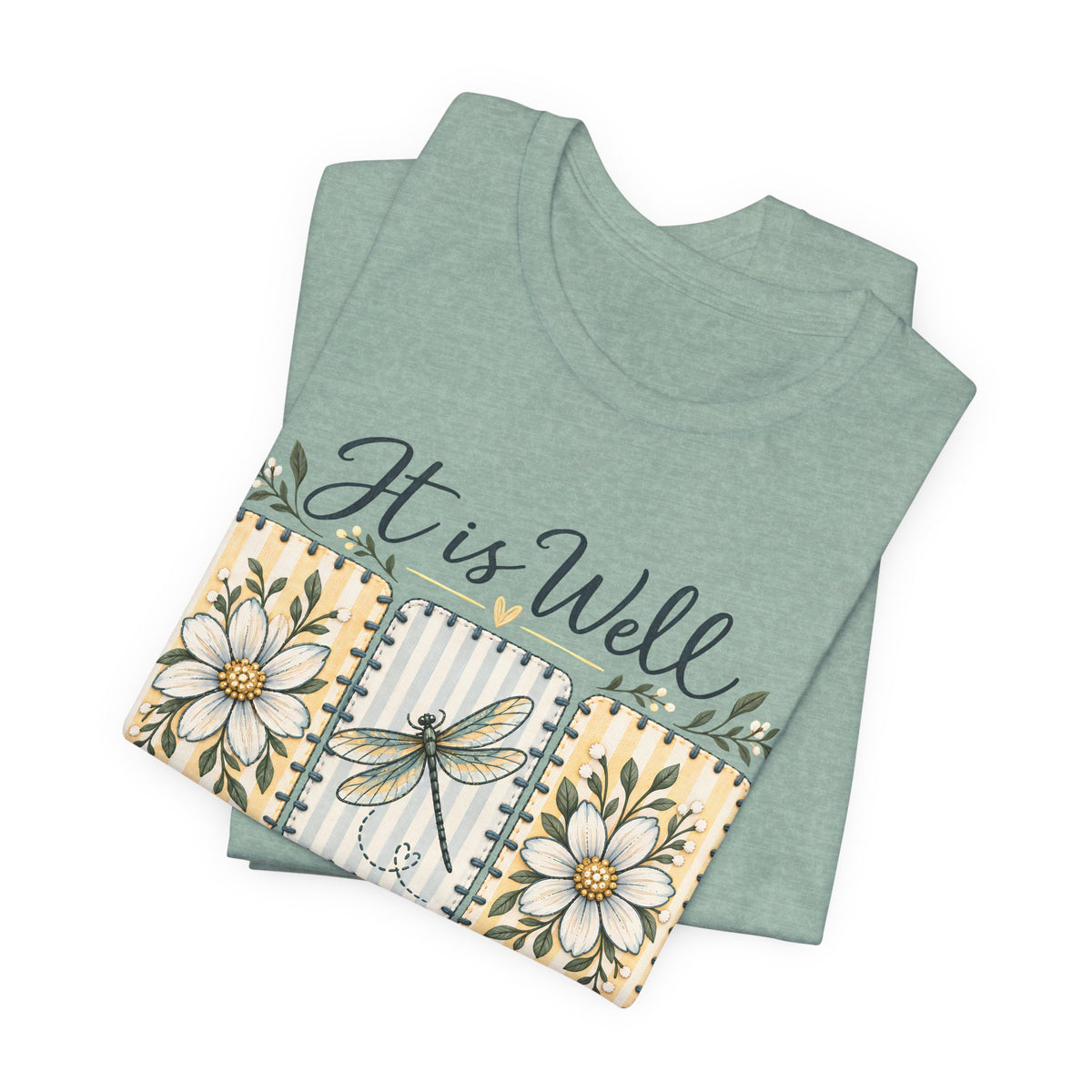 It Is Well With My Soul T-Shirt, Floral Dragonfly Christian Faith Tee - 14991