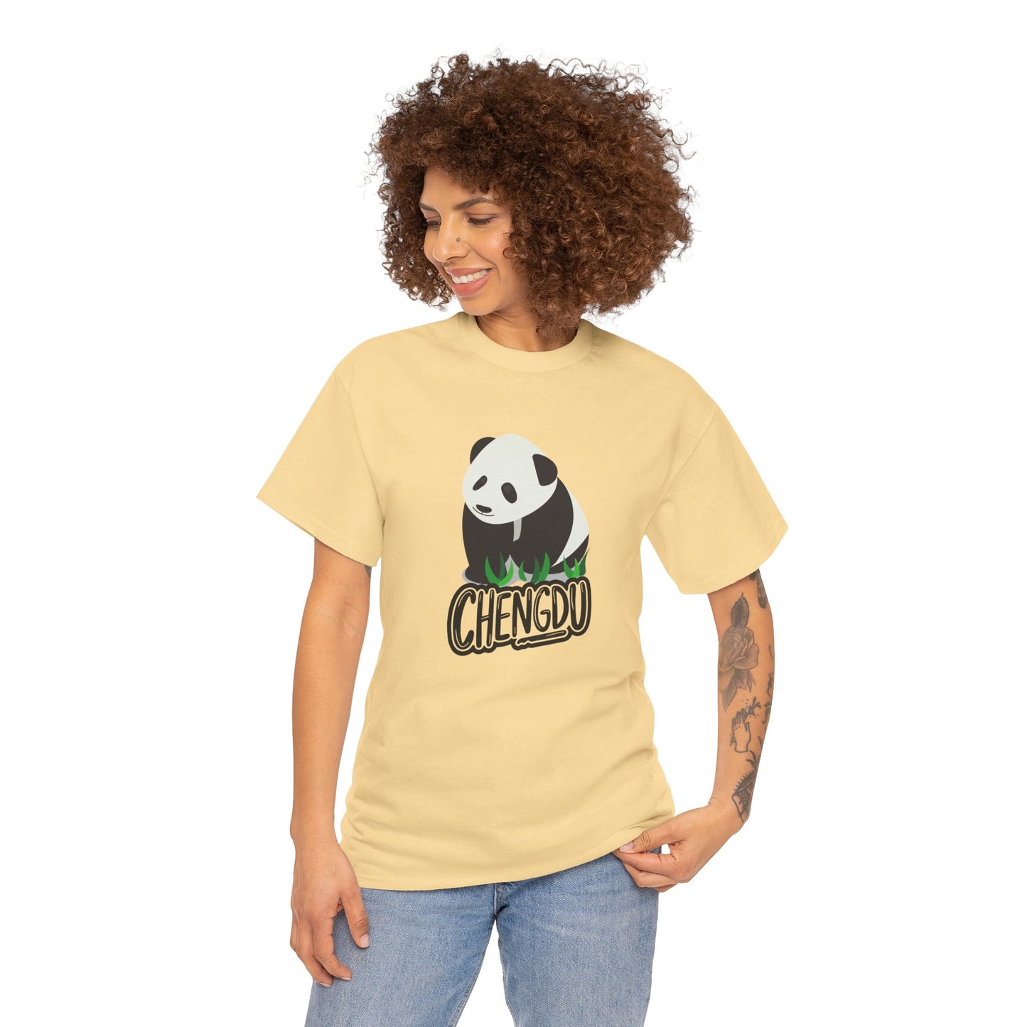 Chengdu Panda Unisex Heavy Cotton Tee - Cozy and Fun Graphic Tee for Animal Lovers - 12206