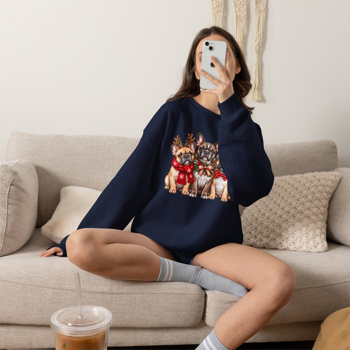 Christmas French Bulldog Sweatshirt, Cute Festive Frenchie Crewneck - 14556