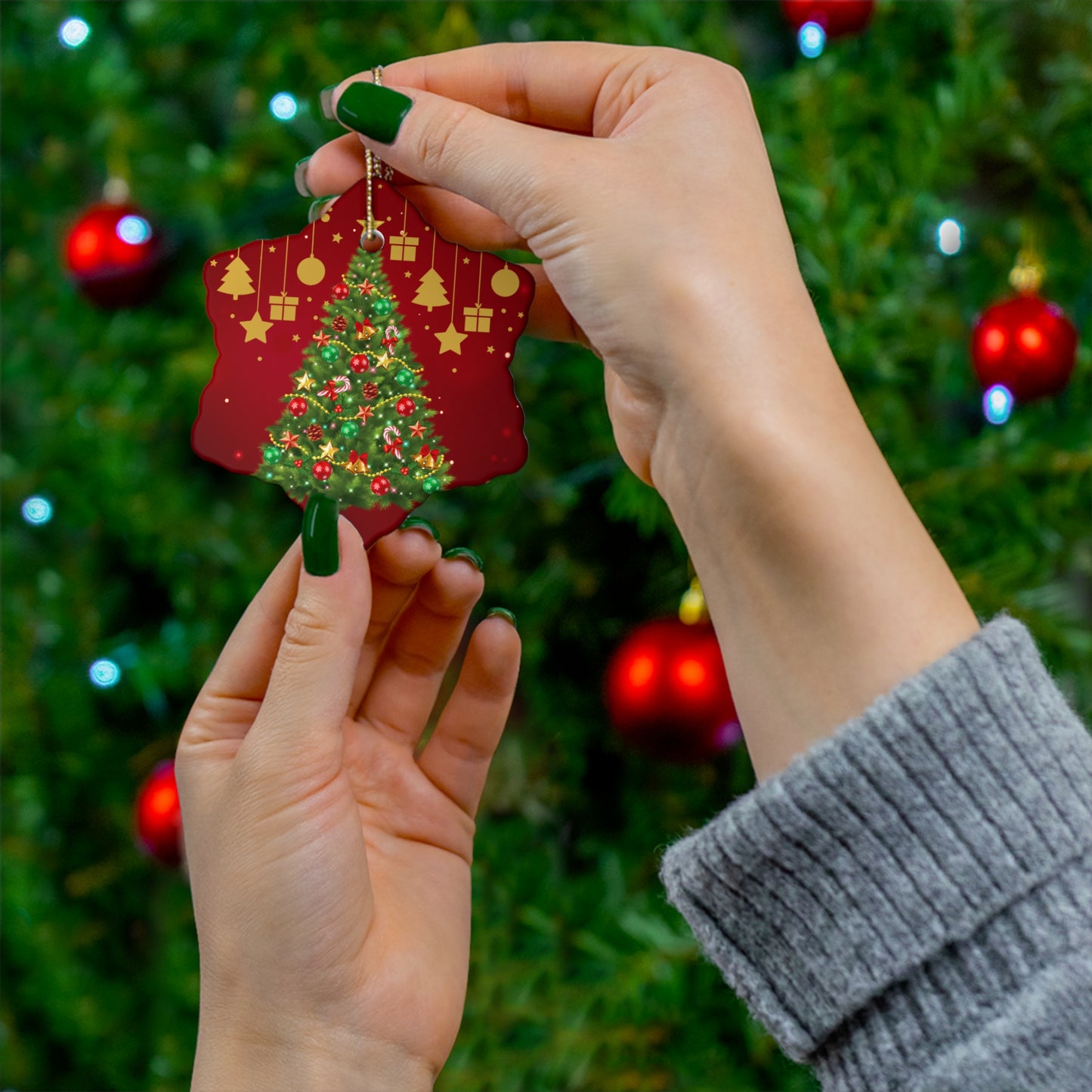 Holiday Evergreen - Ceramic Ornament, 4 Shapes