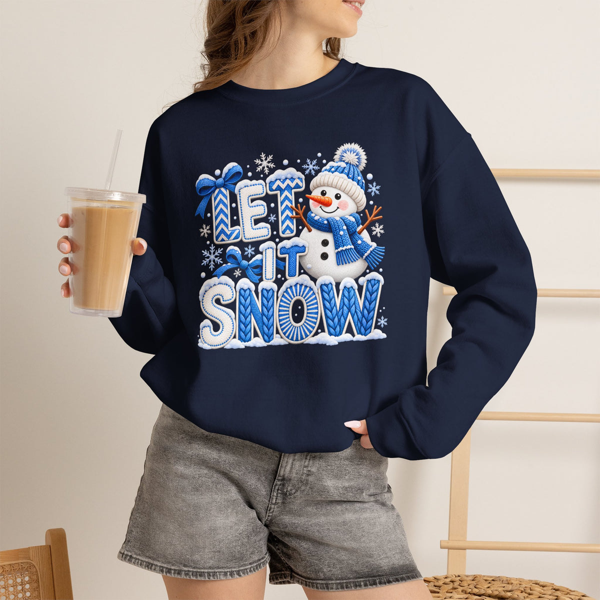 Let It Snow Sweatshirt,  Cute Snowman Winter Christmas Crewneck - 14545
