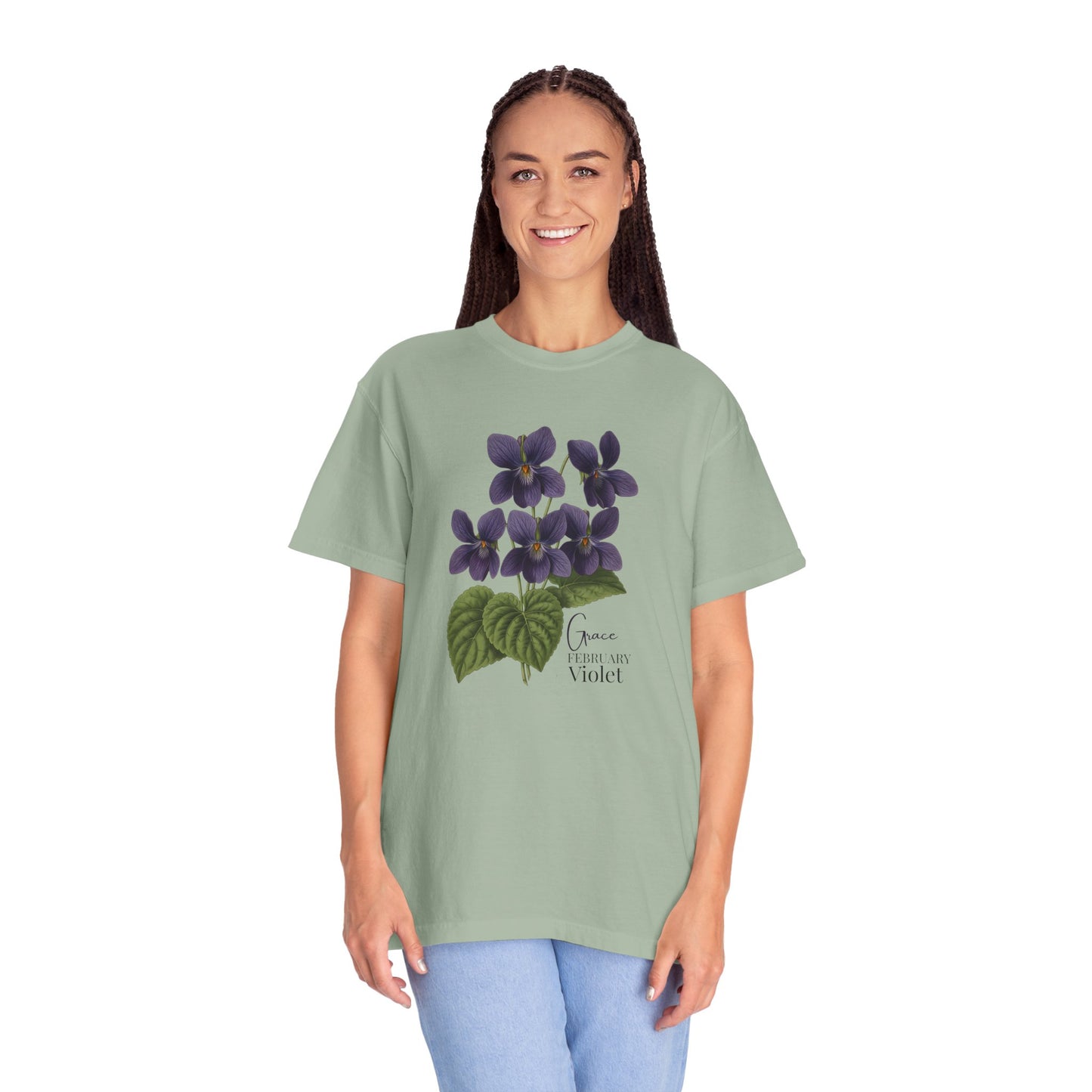 February Birth Flower Violet T-Shirt – Heavyweight Garment-Dyed Tee - 14694