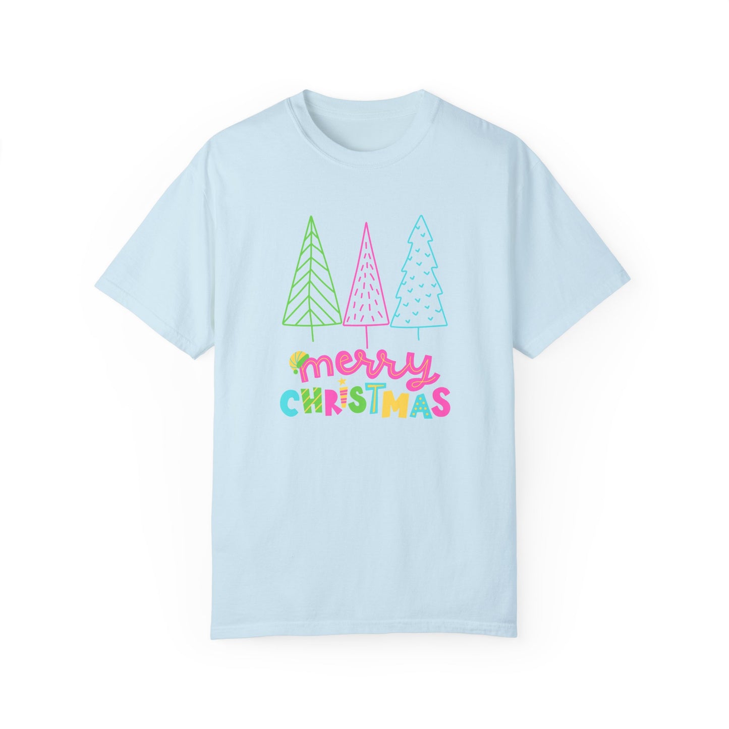 Trees, Merry Christmas - Unisex Garment-Dyed T-shirt - 10535