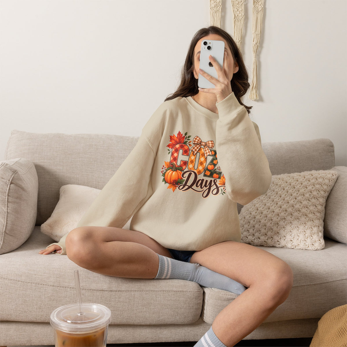 Cozy Days Sweatshirt,  Fall Pumpkin & Plaid Crewneck - 14525