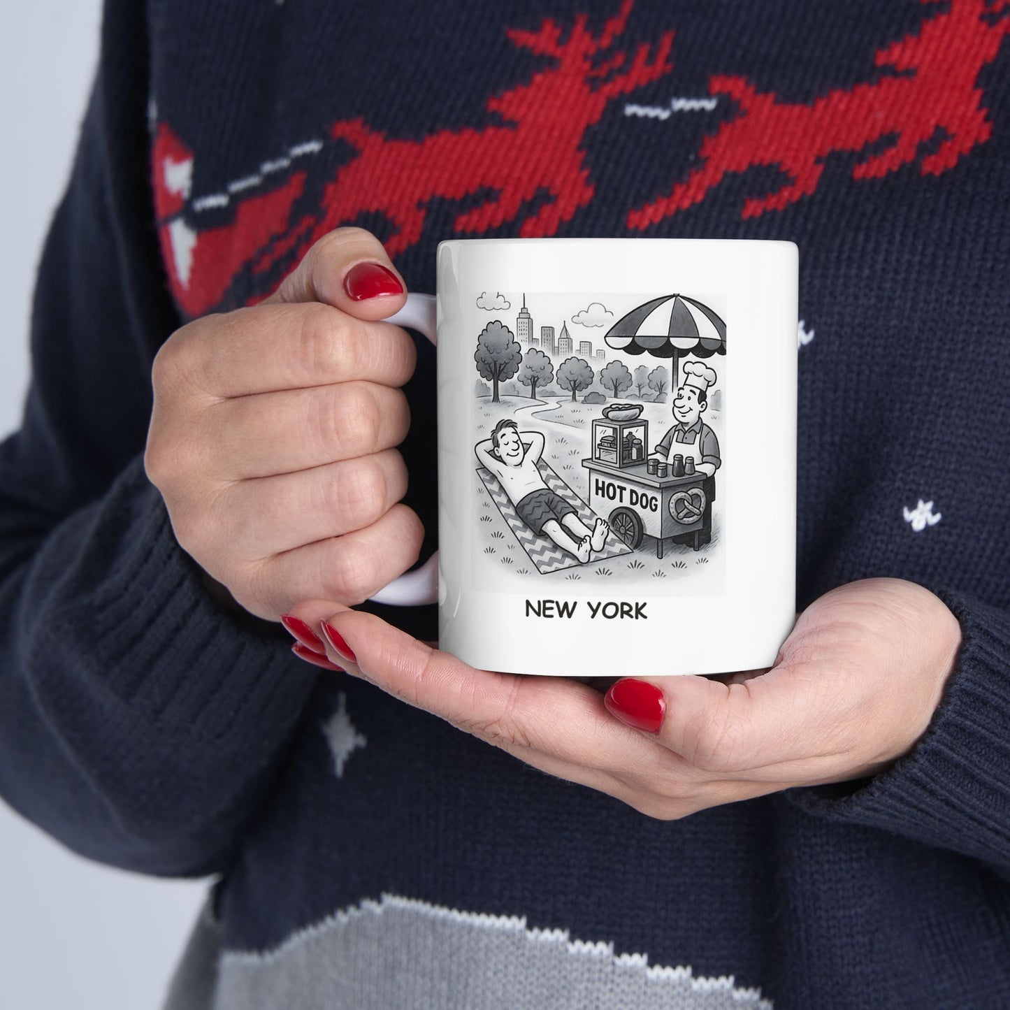 "In New York, we don’t need a beach—we’ve got Central Park and a hot dog stand." Ceramic Mug - 12836