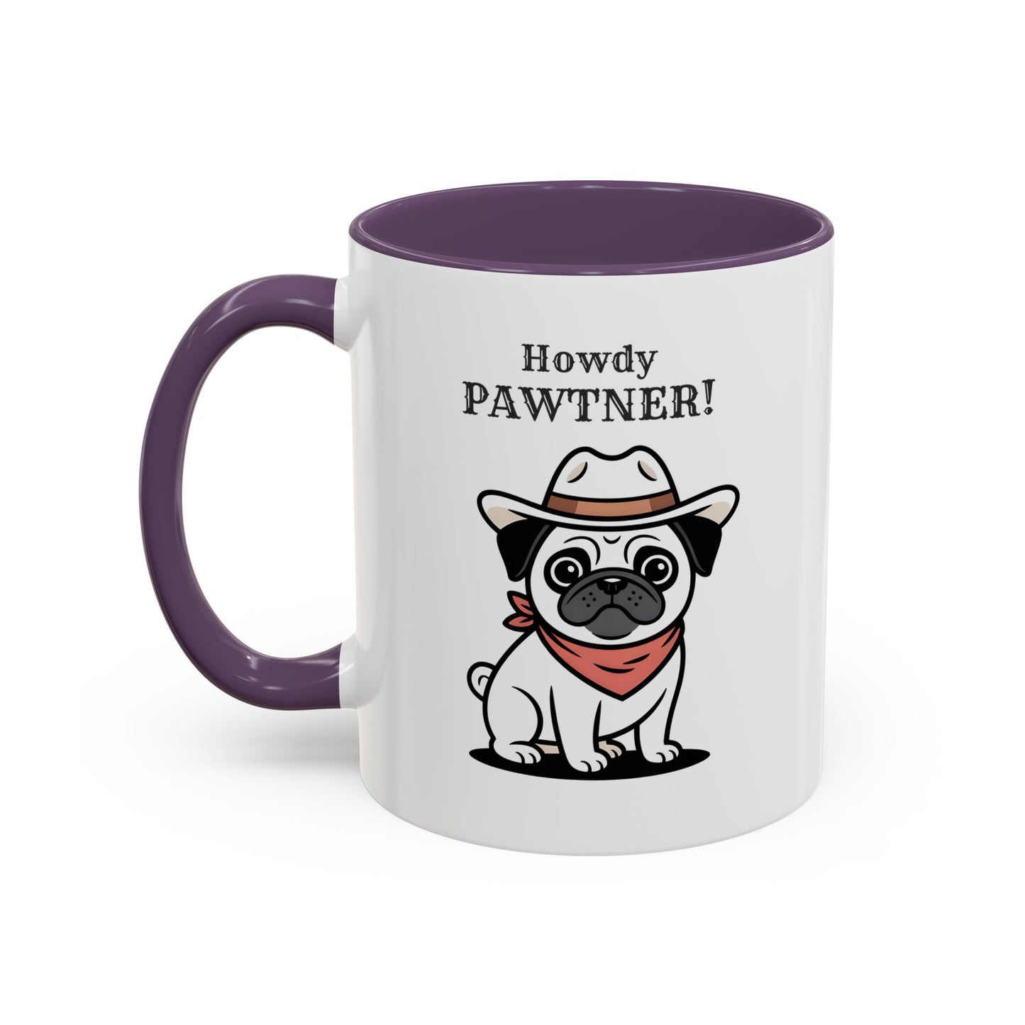Howdy Pawtner Pug Mug – Cute Cowboy Dog Coffee Mug, Funny Gift for Dog Lovers (11oz / 15oz) - 14777