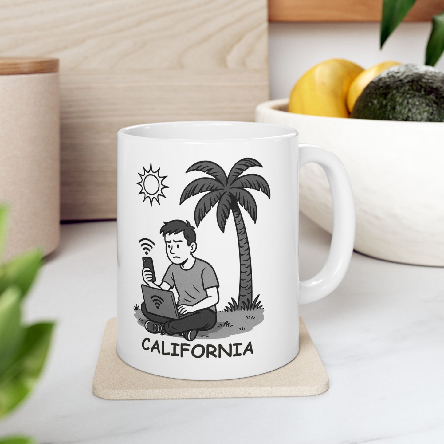 "California: Where the sun never sets, but your Wi-Fi definitely does." Ceramic Mug | 11oz & 15oz | 12727