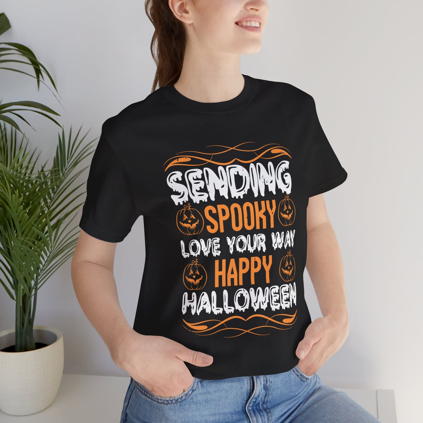 Sending Spooky Love Your Way, Happy Halloween - Unisex Jersey Short Sleeve Tee