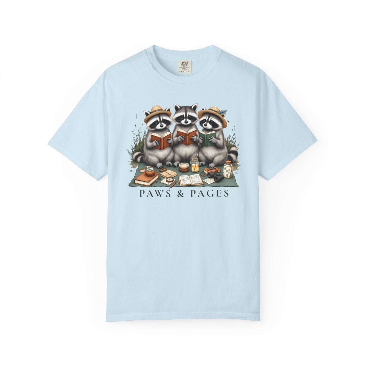 Paws & Pages Raccoon Reading T-Shirt – Cute Book Lover Graphic Tee, Cozy Reader Gift Shirt - 14816