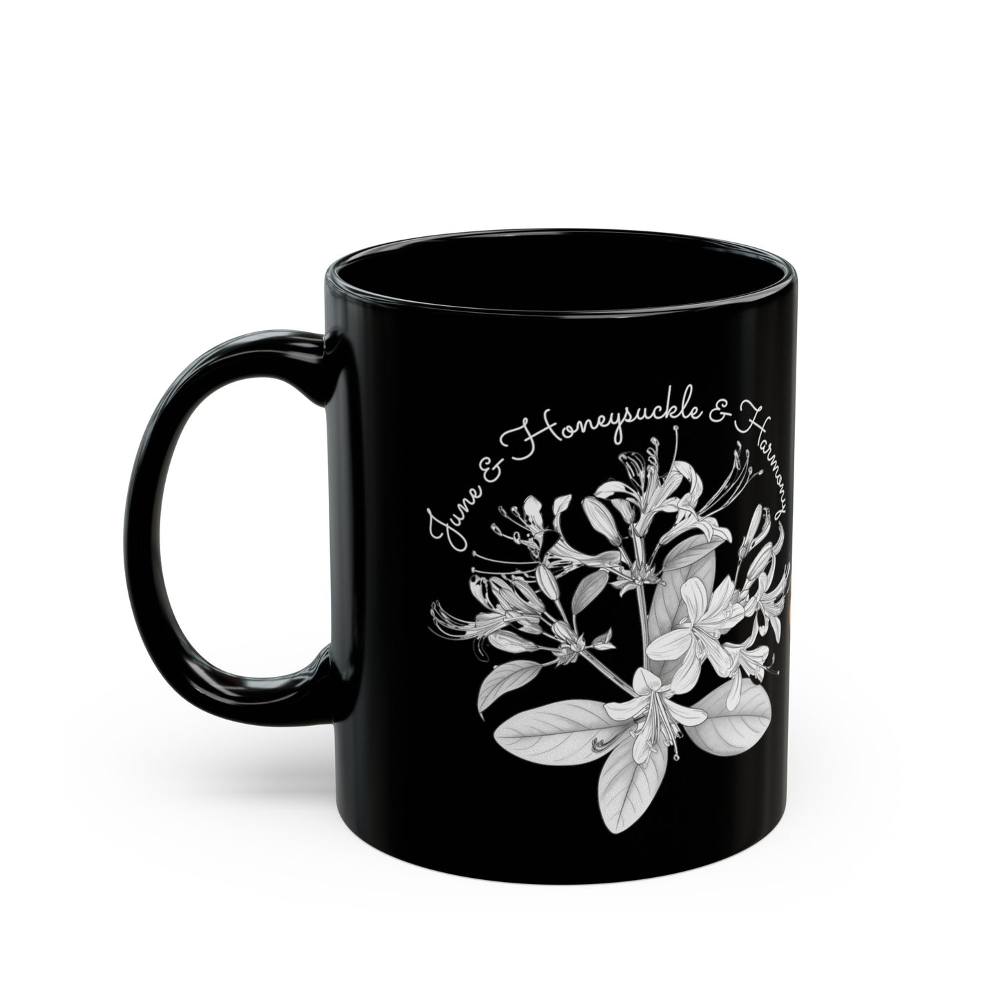 Happy Birthday, June, Honeysuckle, Customized Ceramic Black Mug (11oz, 15oz)