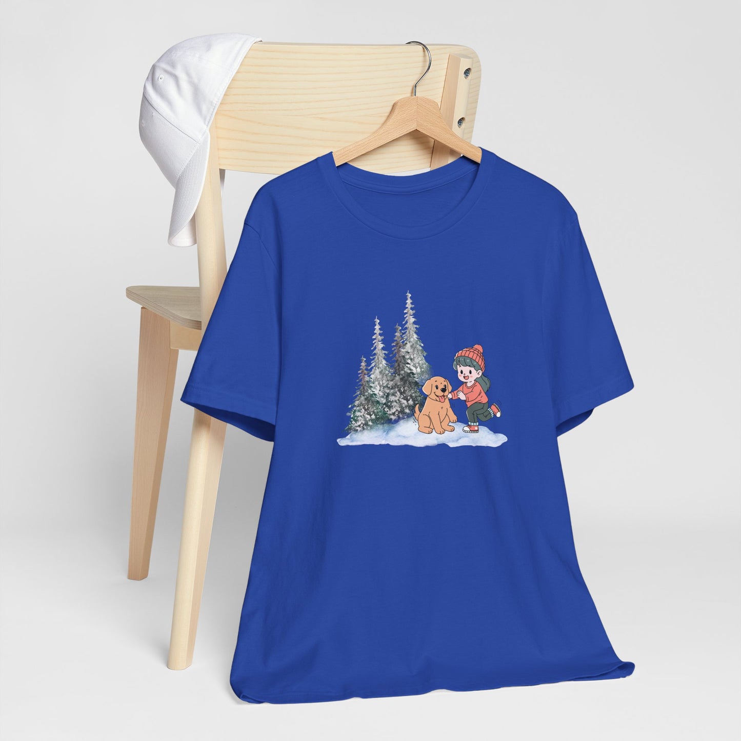 Winter Trees, Girl & Puppy - Unisex Jersey Short Sleeve Tee - 10279