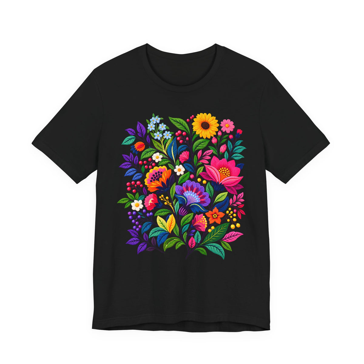 Bright Folk Art Floral T-Shirt, Colorful Flower Bouquet Tee - 14513