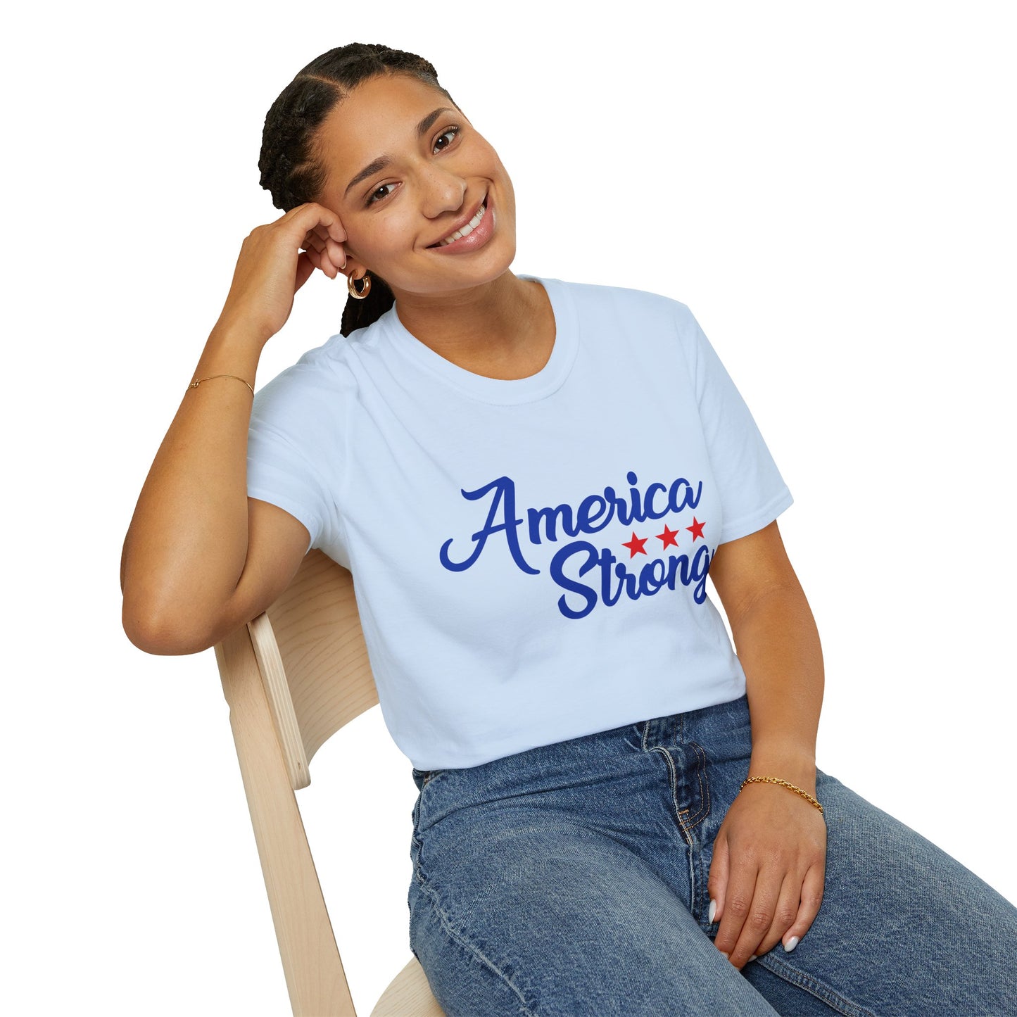America Strong Unisex Softstyle T-Shirt - Patriotic Tee for BBQs, Memorial Day, 4th of July, Gift for Him/Her, Casual Wear - 13694