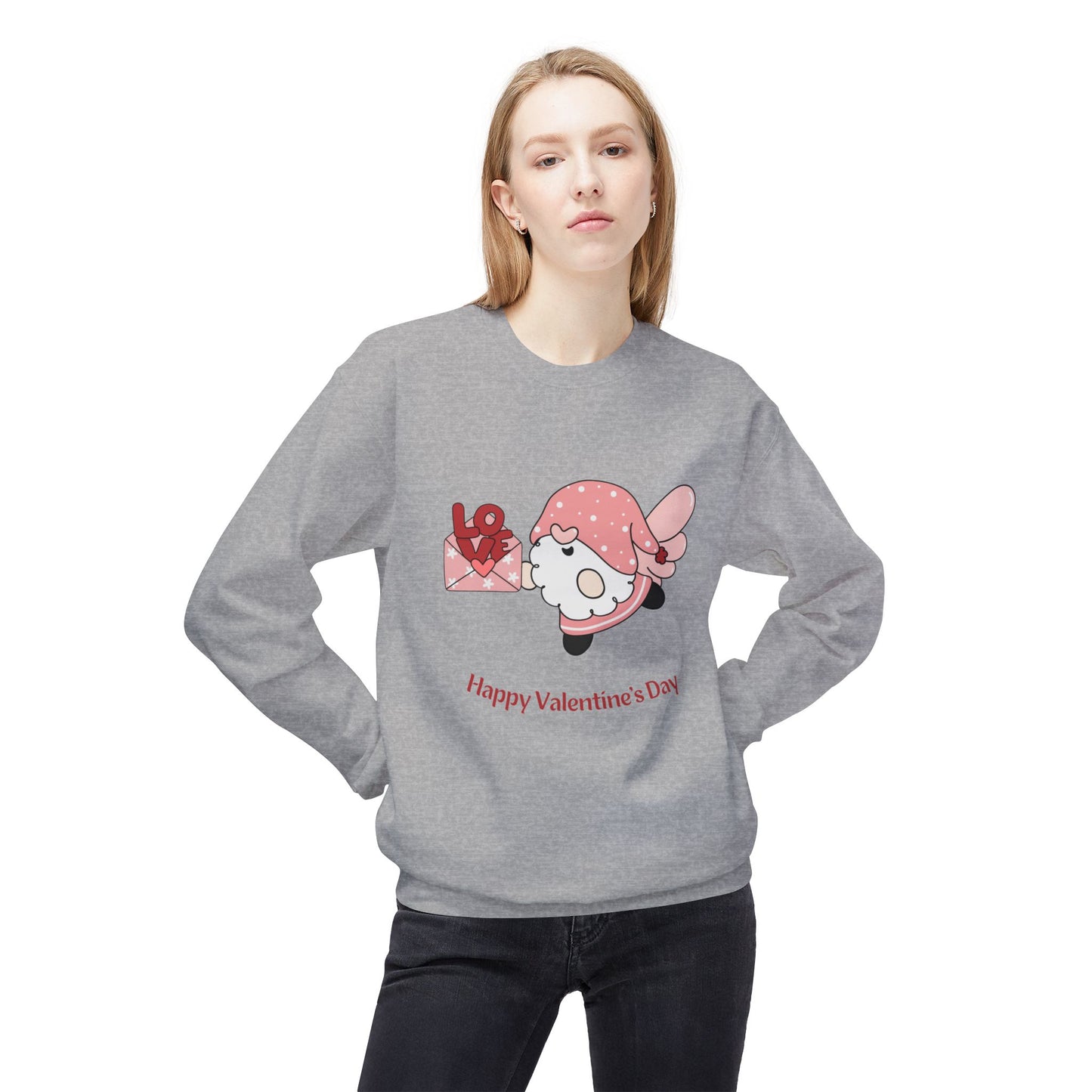 Gnome, Happy Valentine's Day - Unisex Midweight Softstyle Fleece Crewneck Sweatshirt - 11349