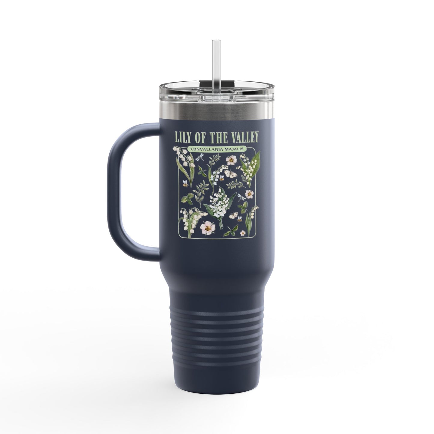 Lily of the Valley 40oz Insulated Travel Mug – Botanical Floral Tumbler with Handle & Straw - 14889