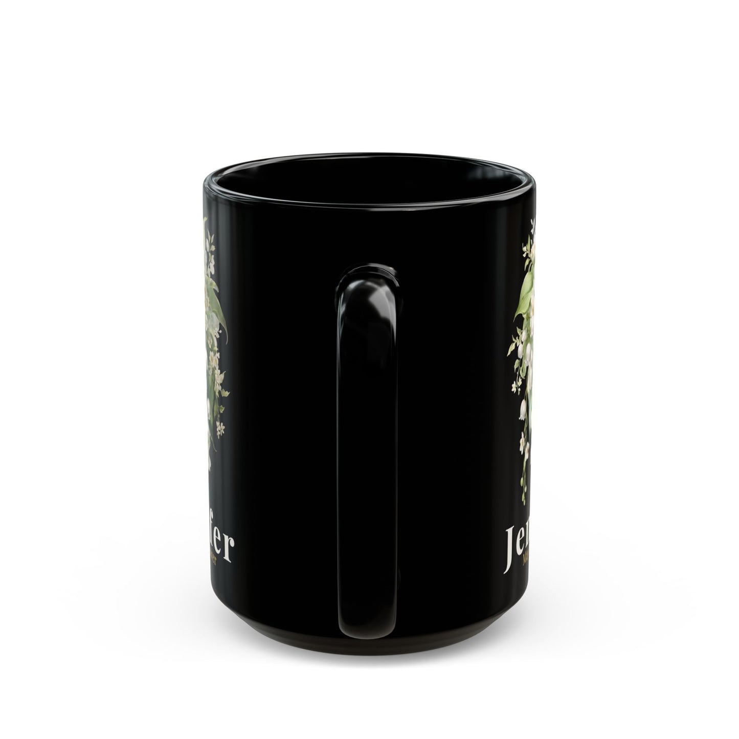 Custom Name May Birth Flower Mug – Lily of the Valley Personalized 15oz Black Mug Gift for Her - 14885