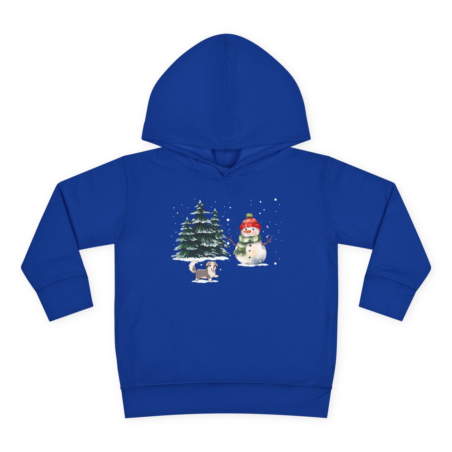 Winter Trees, Snowman & Puppy - Toddler Pullover Fleece Hoodie - 10270