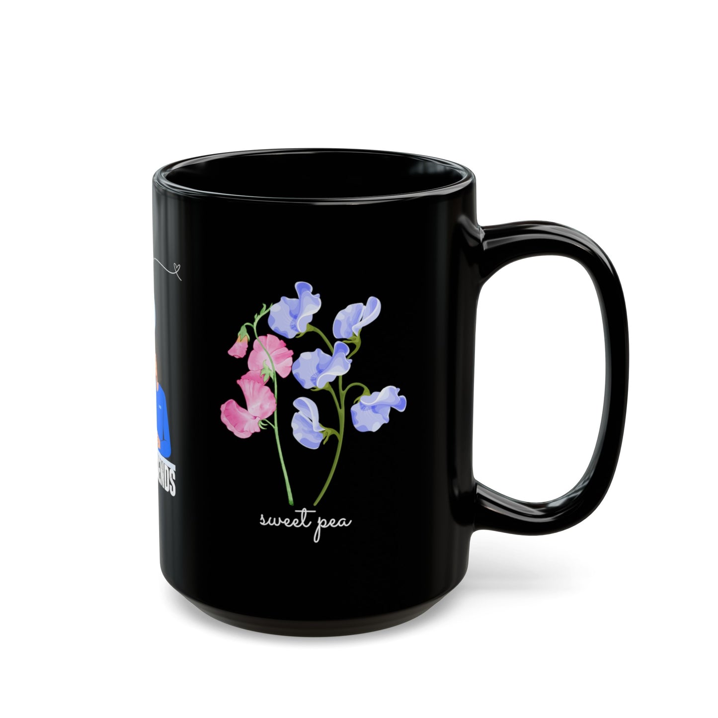 Happy Birthday April Mug - Featuring Daisy and Sweet Pea, Customized Ceramic Black Mug (11oz, 15oz)