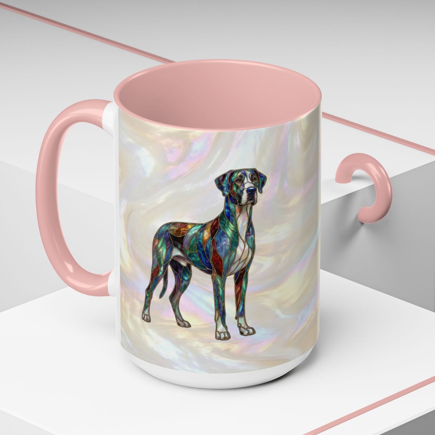 Personalized Great Dane Dog Mug — Stained Glass Design (11/15 oz) - 14550