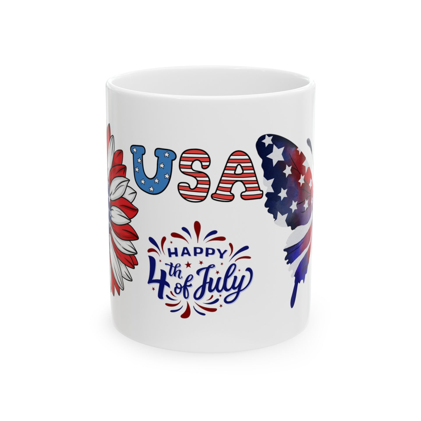 July 4, Sunflower & Butterfly - Ceramic Mug, (11oz, 15oz)