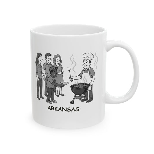 "Arkansas: Where everyone’s a friend and the BBQ is always worth the wait." Ceramic Mug - 13278