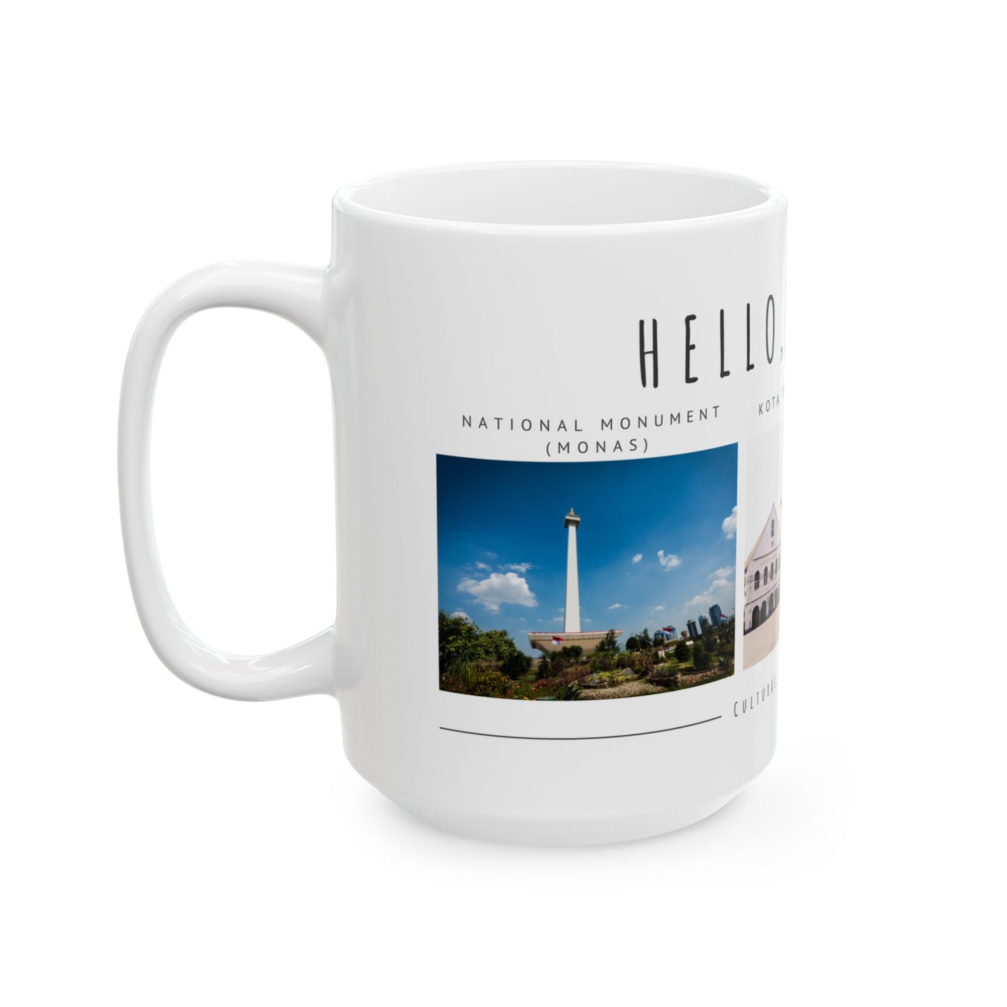 Hello Jakarta Ceramic Mug - 11oz & 15oz, Perfect for Travel Lovers & Home Decor - 12022