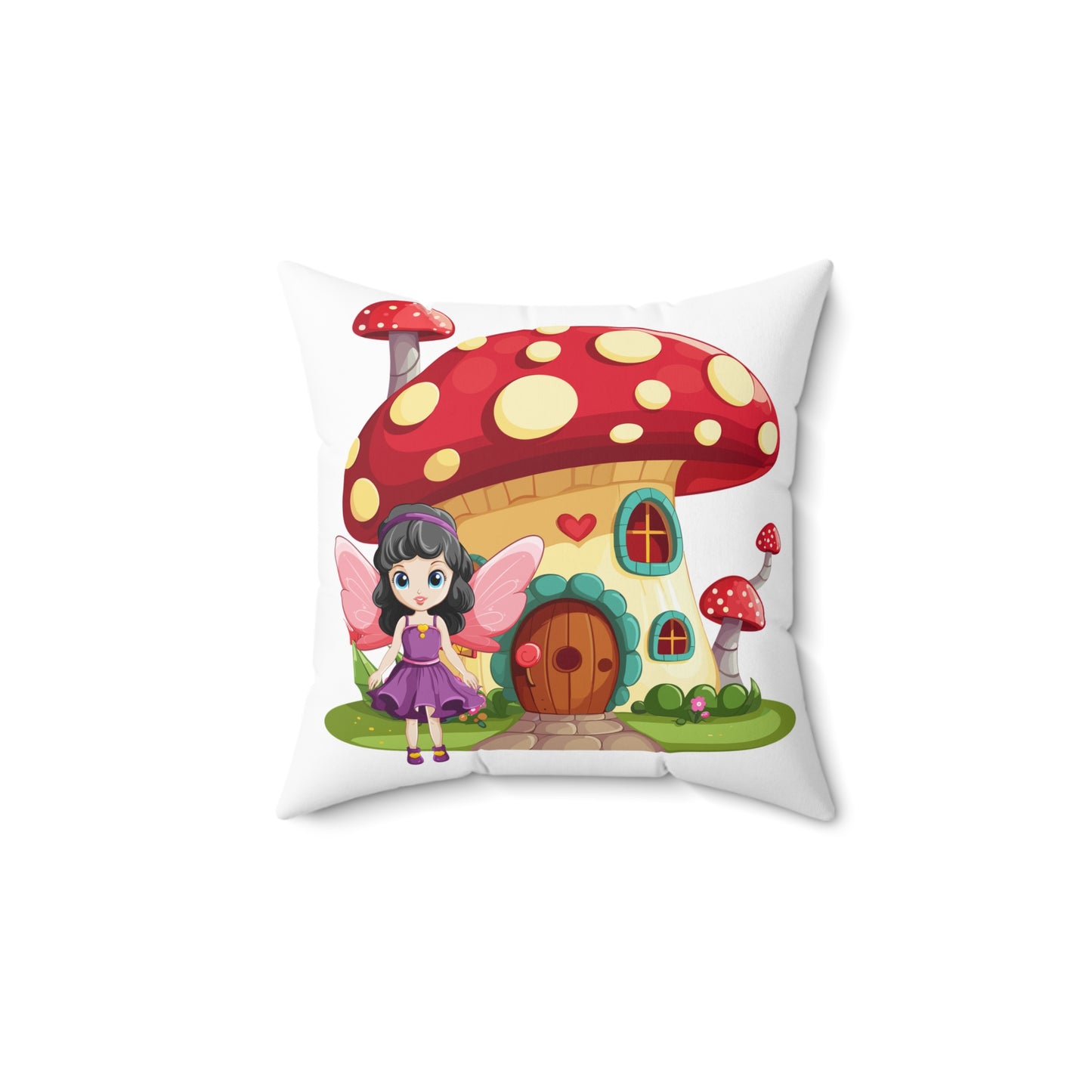 Fairy Mushroom House - Spun Polyester Square Pillow