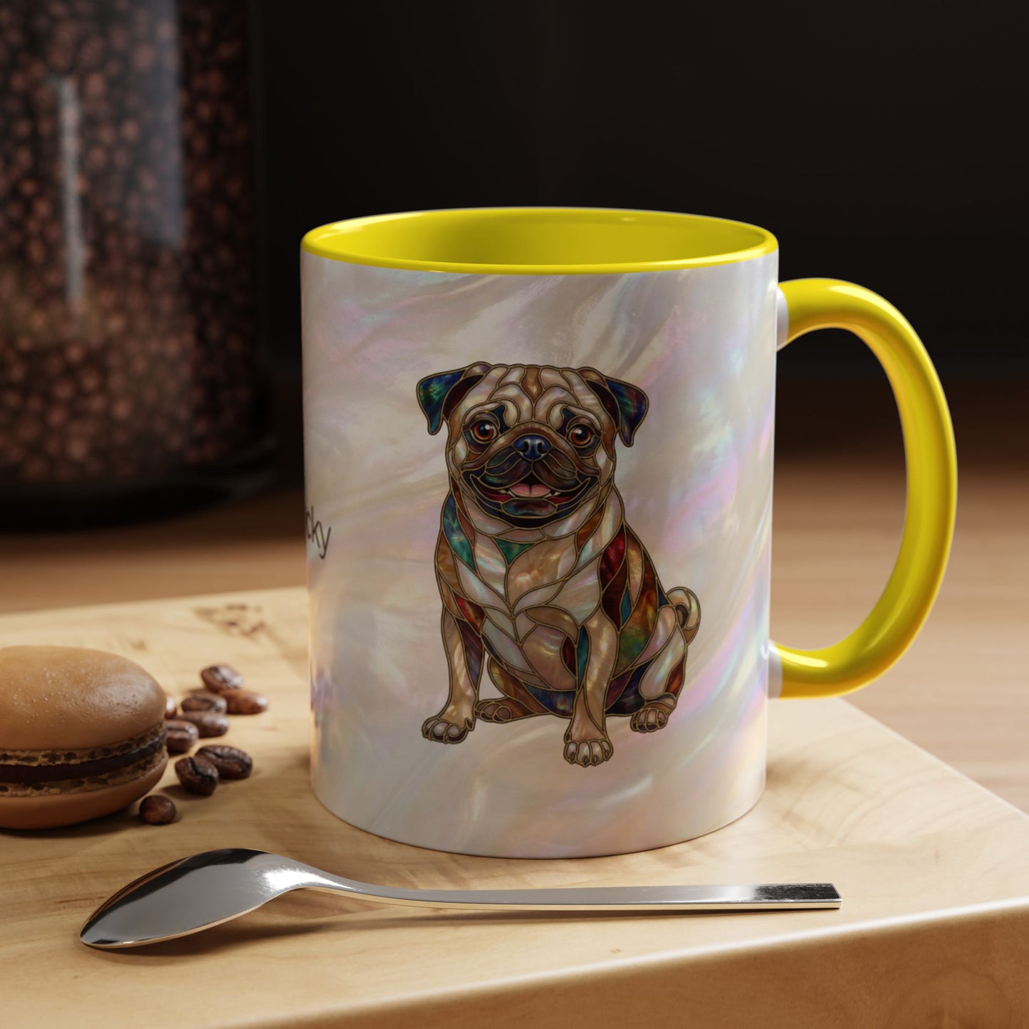 Personalized Pug Accent Coffee Mug –  Stained Glass Design (11/15oz) - 14547