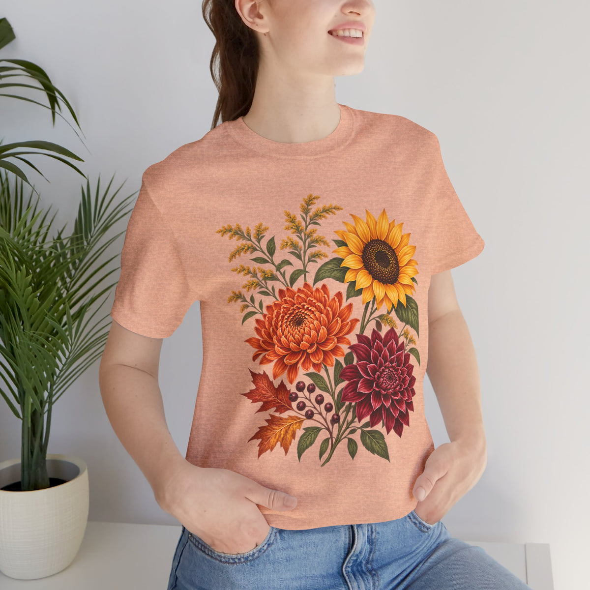 Autumn Wildflower Bouquet T-Shirt, Vintage Botanical Floral Tee - 14565