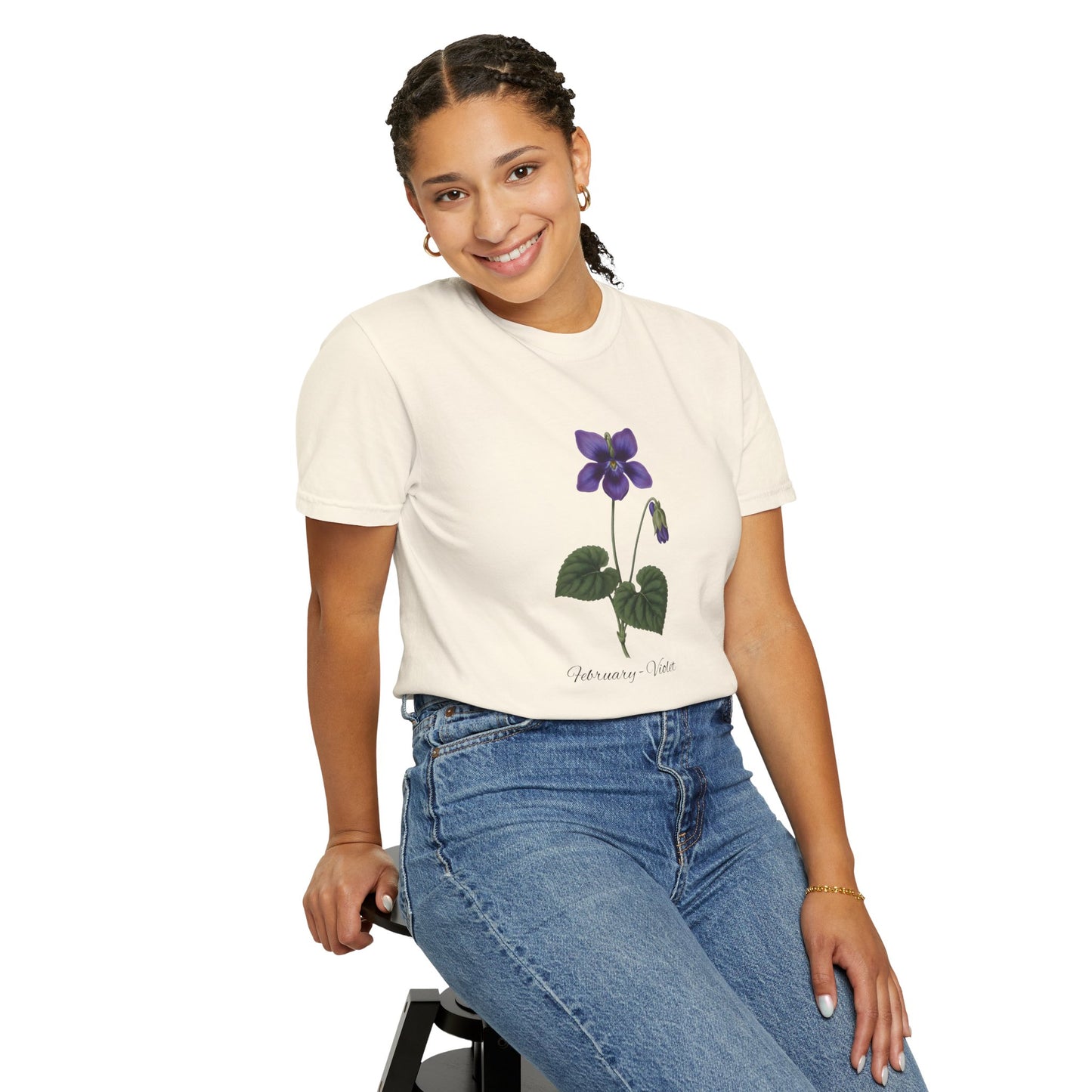 February Birth Flower Violet T-Shirt – Heavyweight Garment-Dyed Tee - 14700